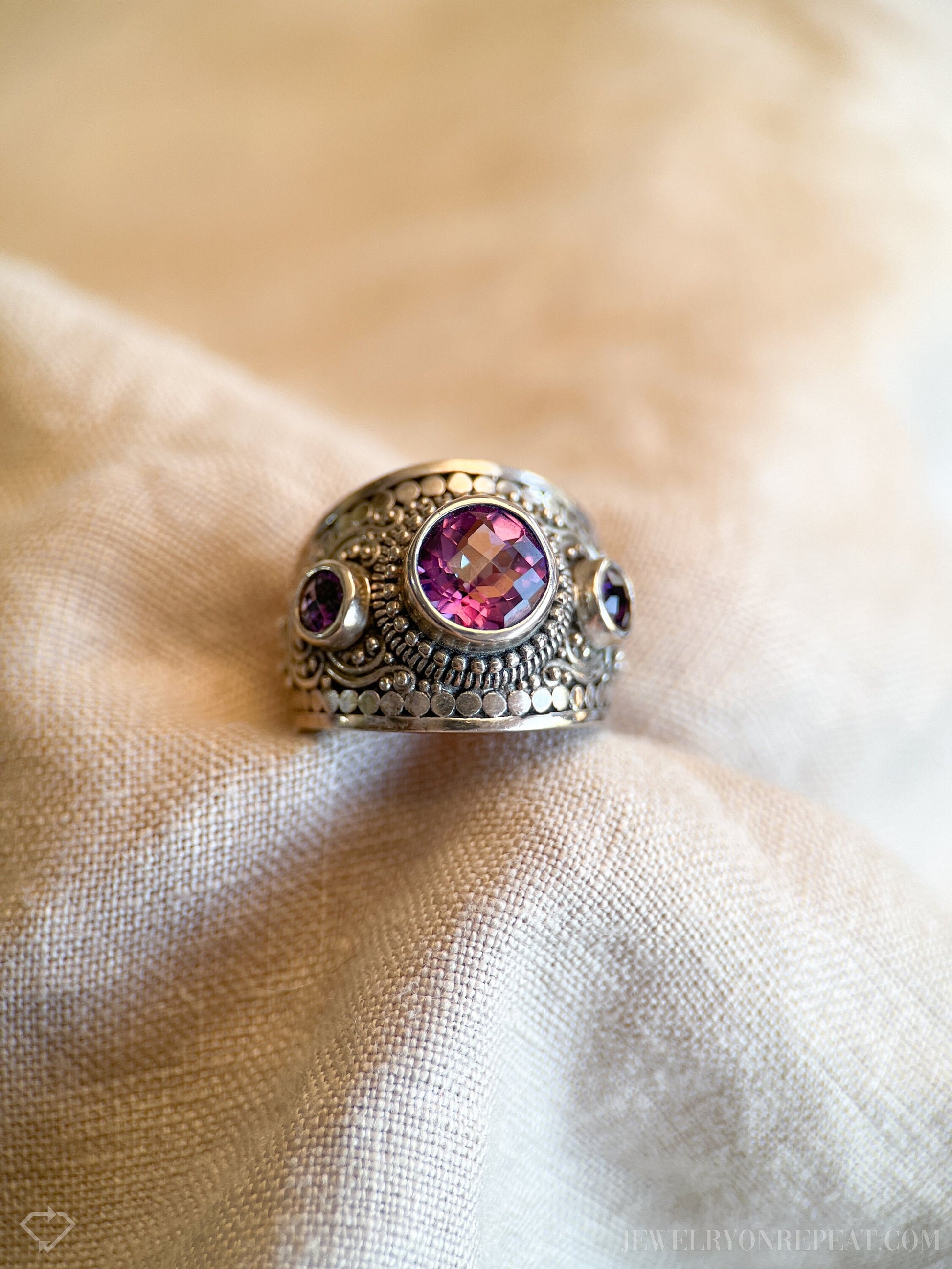 Vintage Sterling Silver Mystic Topaz Dome Ring, Boho Amethyst Statement Jewelry