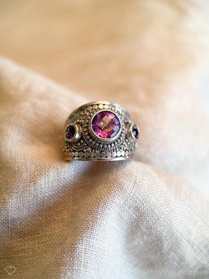 Vintage Sterling Silver Mystic Topaz Dome Ring, Boho Amethyst Statement Jewelry