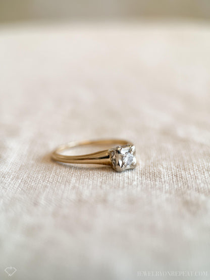 Vintage Diamond Engagement Ring, Round Cut, 14k Gold, 1930s Art Deco Solitaire Bridal Ring