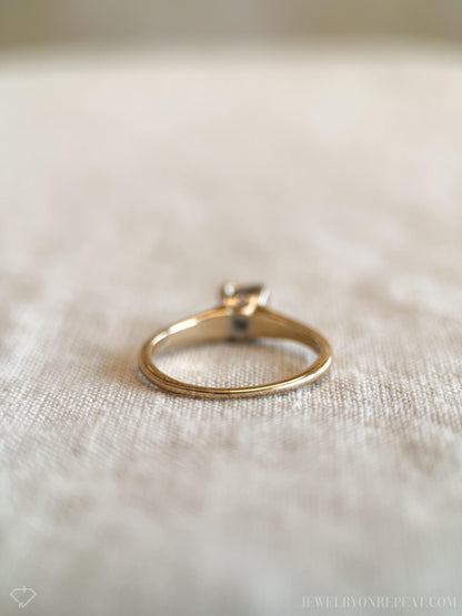 Vintage Diamond Engagement Ring, Round Cut, 14k Gold, 1930s Art Deco Solitaire Bridal Ring
