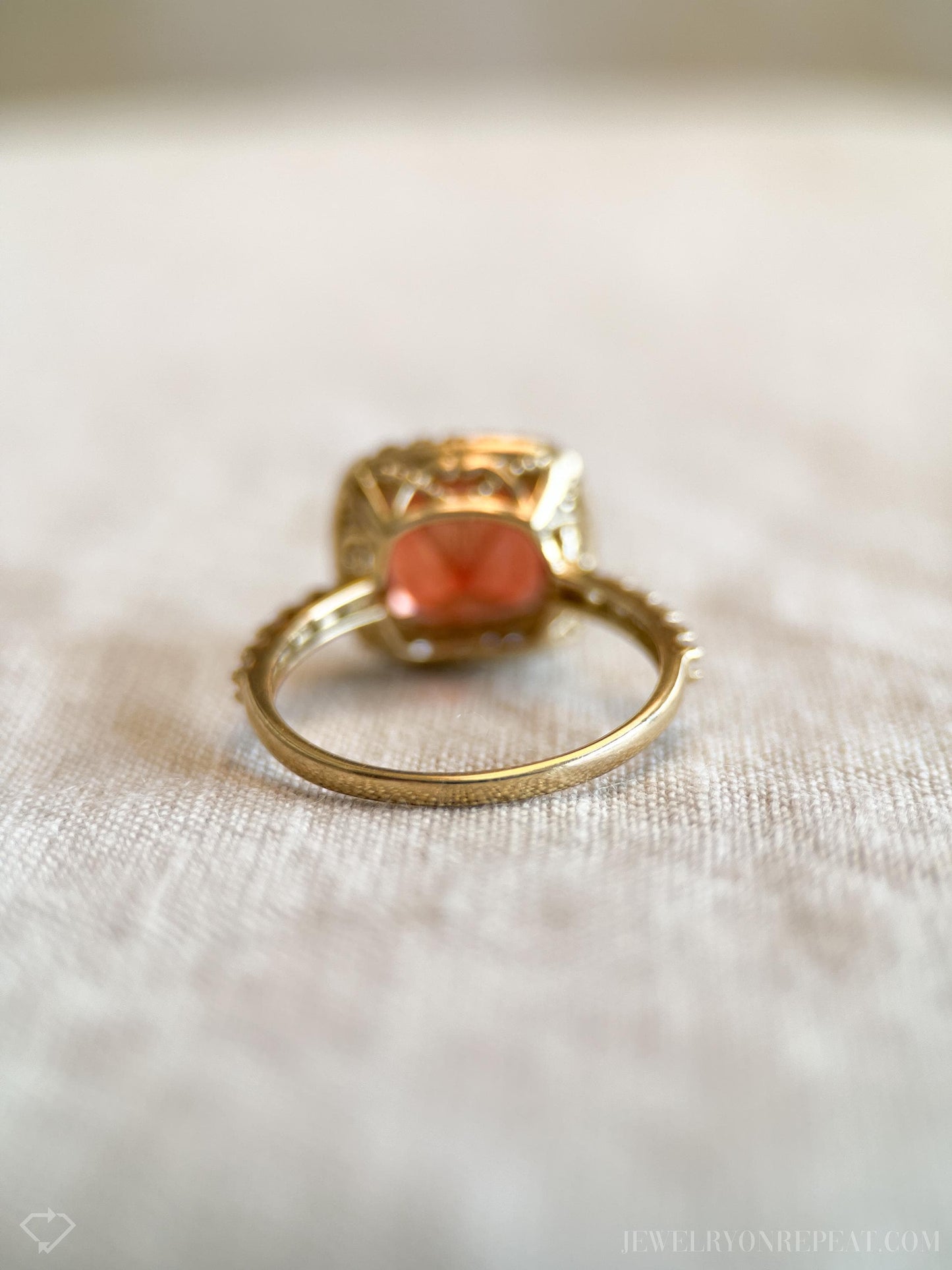 Vintage Orange Quartz Halo Ring in 14k Gold