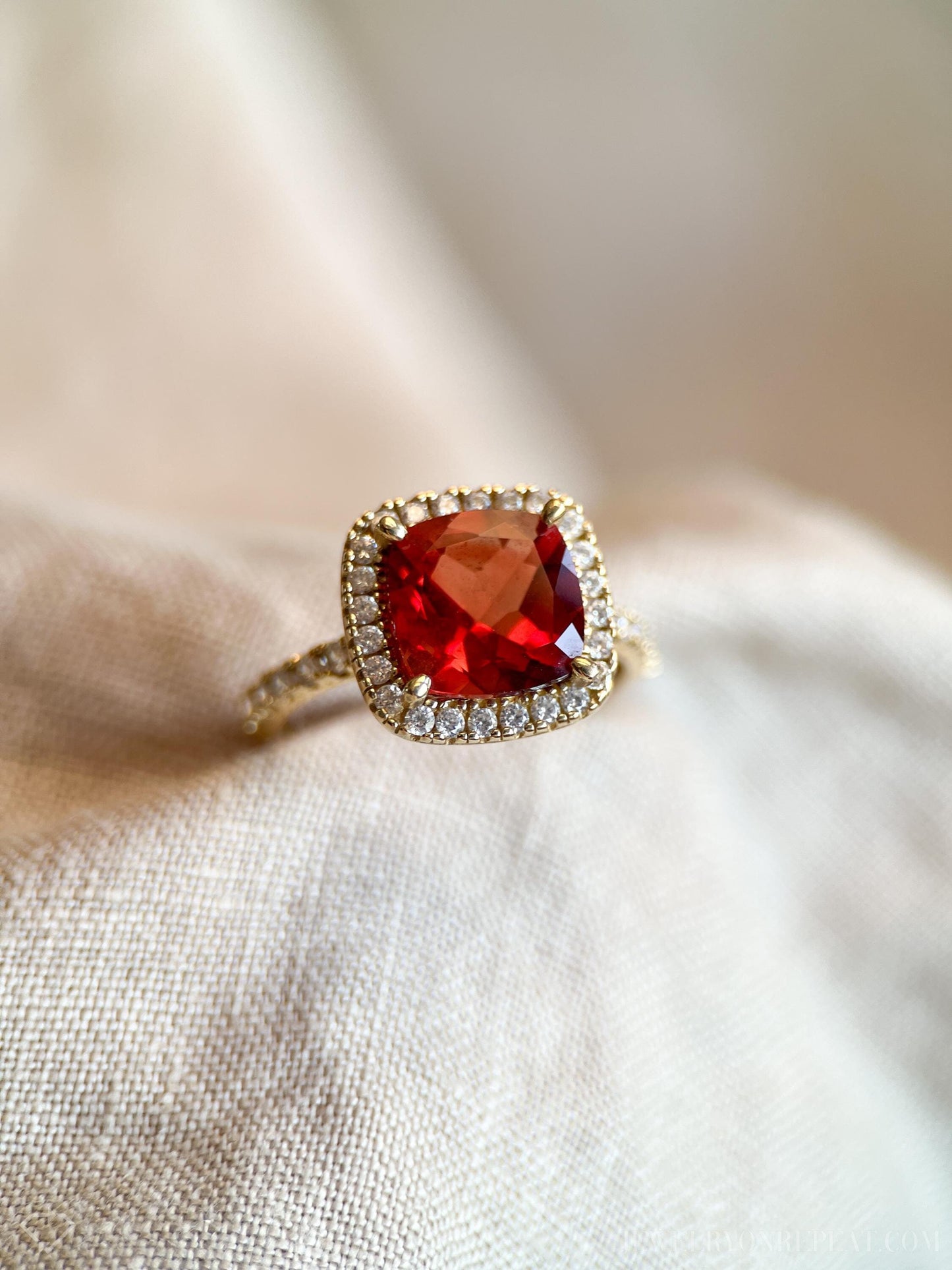 Vintage Orange Quartz Halo Ring in 14k Gold