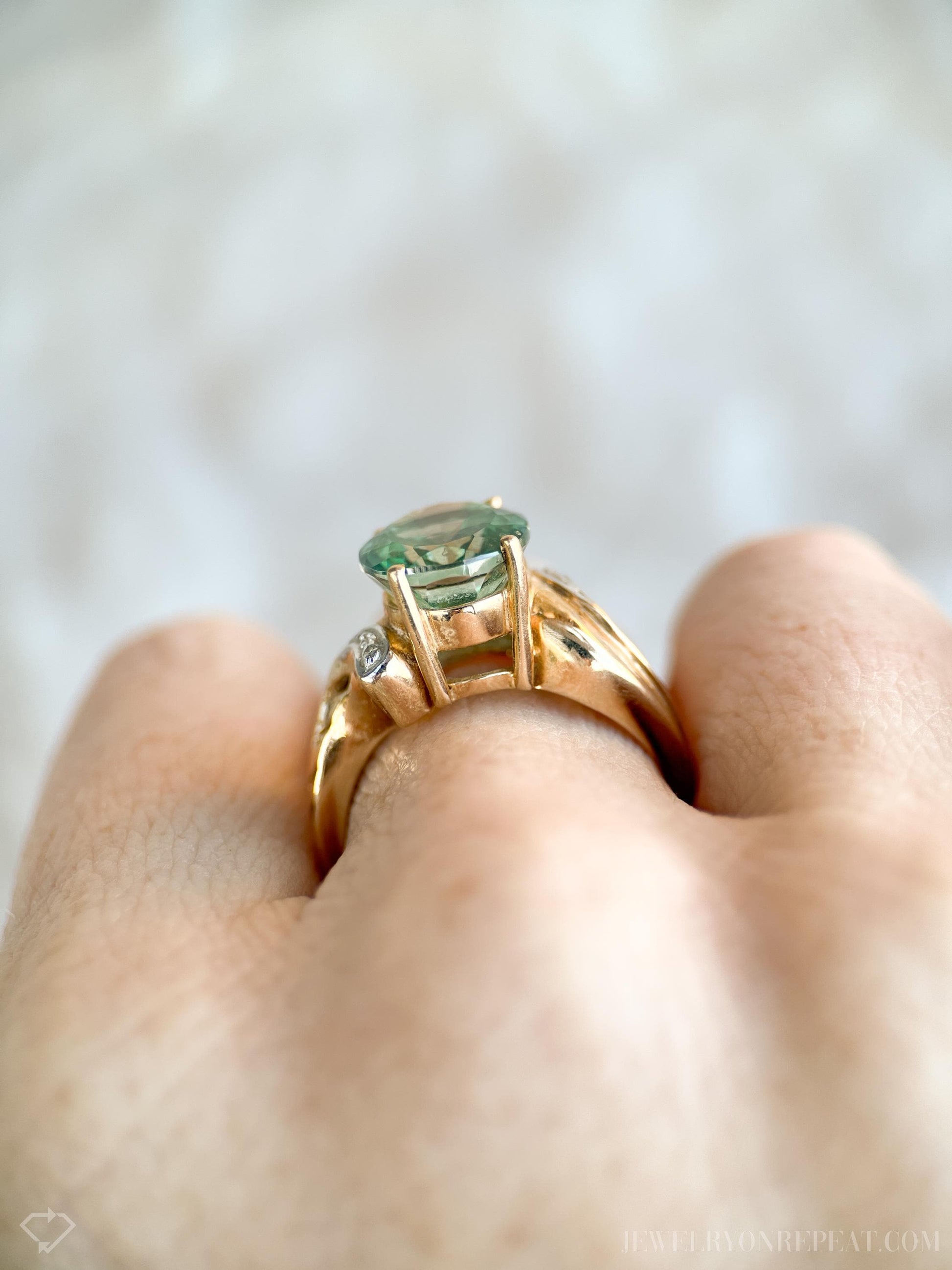 Vintage Green Topaz Ring in 10k Gold