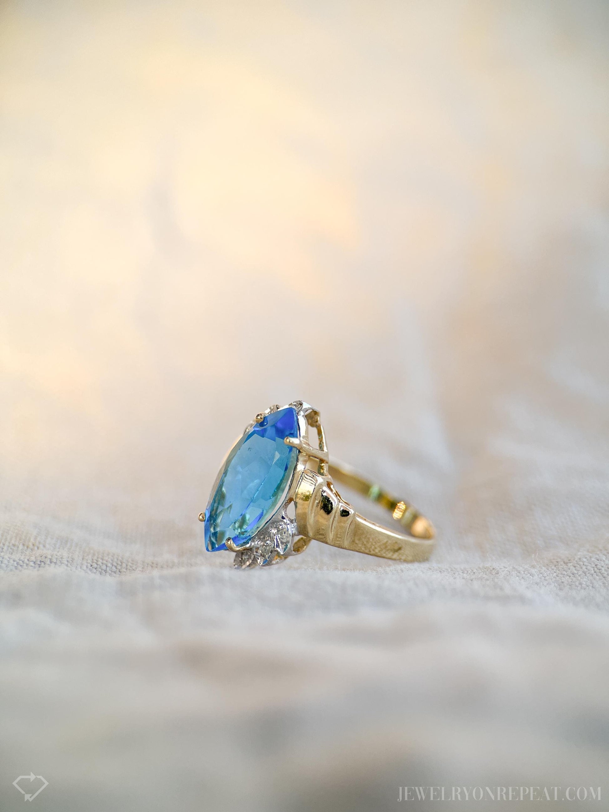 Vintage Blue Topaz Marquise Ring in 14k Gold