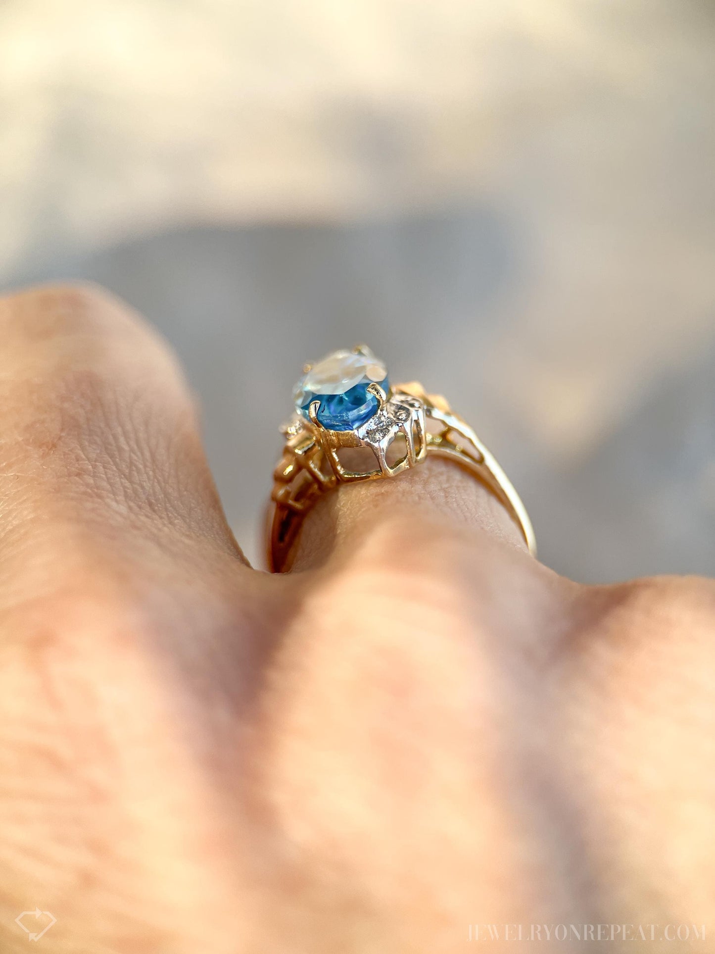 Vintage Blue Topaz Marquise Ring in 14k Gold