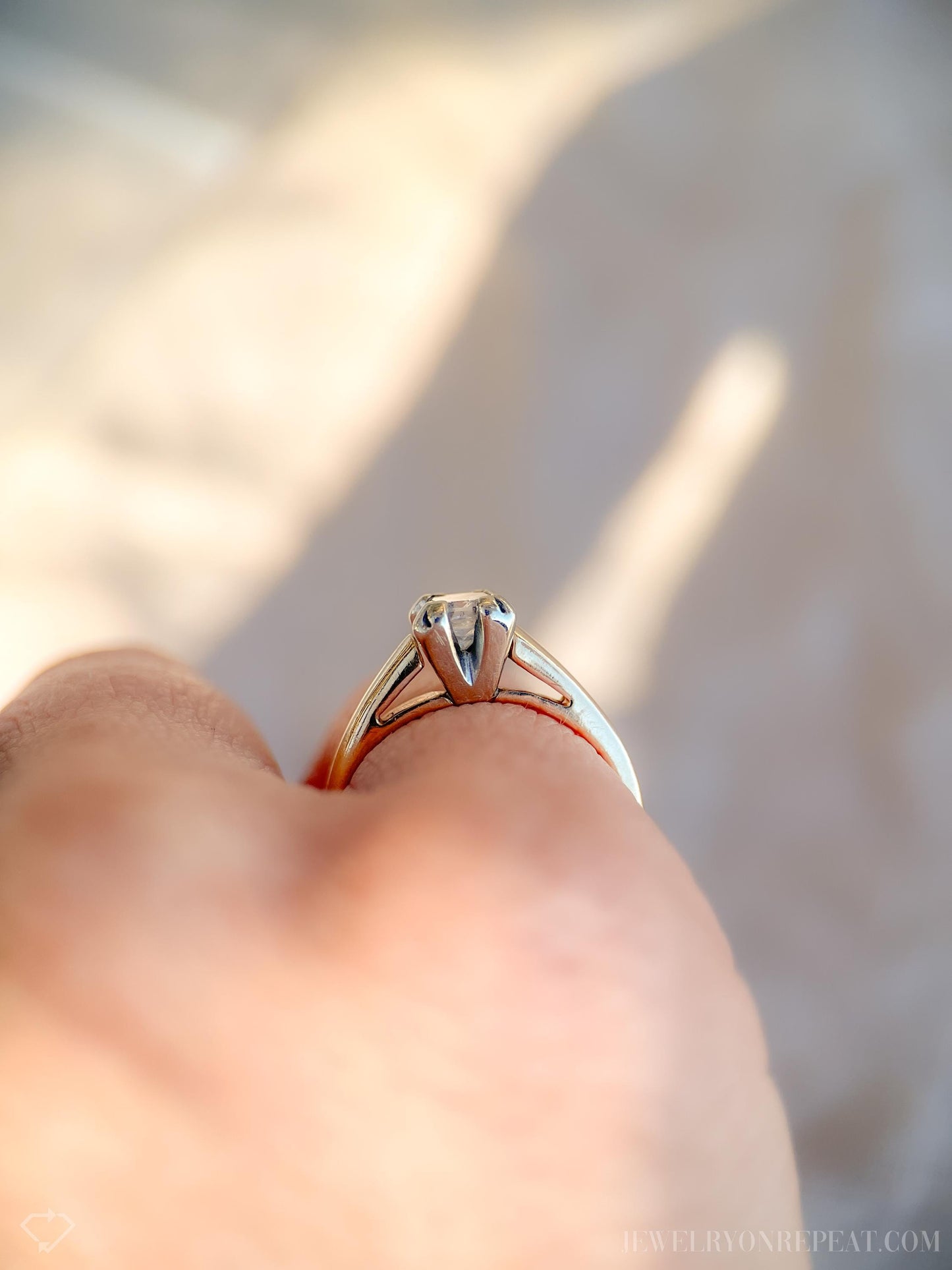 Vintage Diamond Engagement Ring, Princess Cut, 14k Gold, 1990s Cathedral Solitaire Bridal Ring