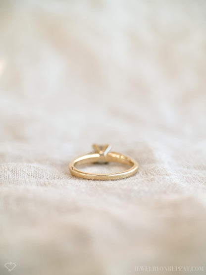 Vintage Diamond Engagement Ring, Princess Cut, 14k Gold, 1990s Cathedral Solitaire Bridal Ring