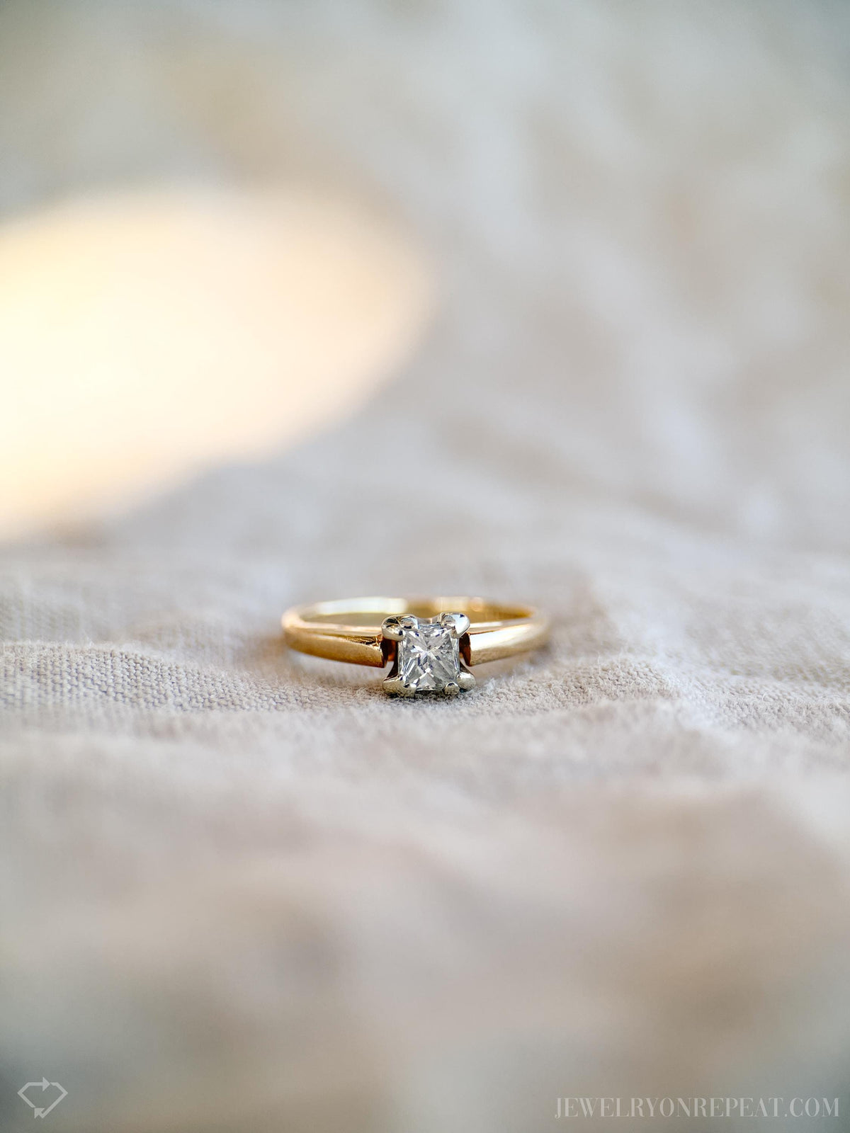 Vintage Diamond Engagement Ring, Princess Cut, 14k Gold, 1990s Cathedral Solitaire Bridal Ring