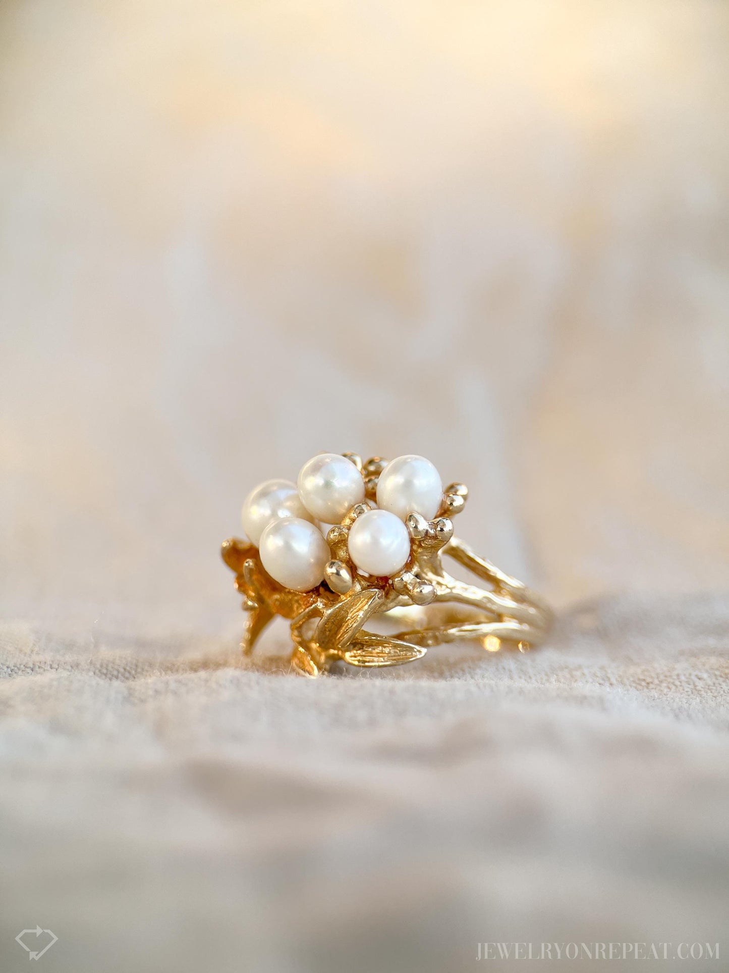 Vintage 1970s Pearl Floral Cluster Ring in 14k Gold