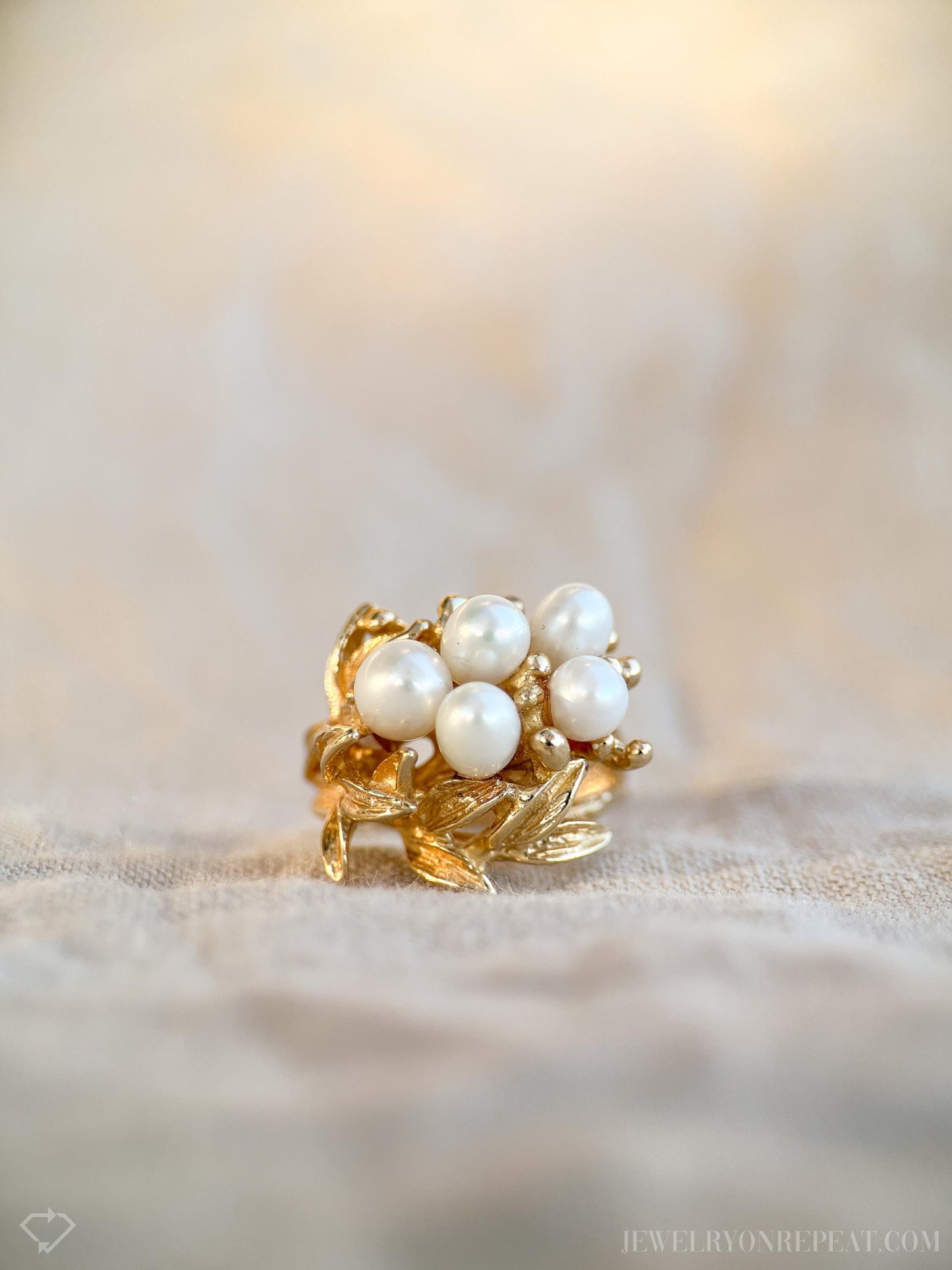 Vintage 1970s Pearl Floral Cluster Ring in 14k Gold