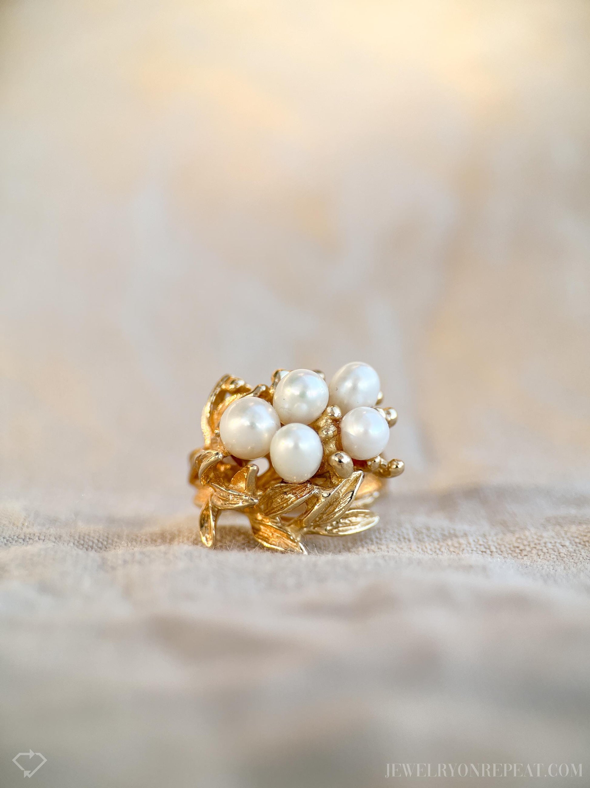 Vintage 1970s Pearl Floral Cluster Ring in 14k Gold