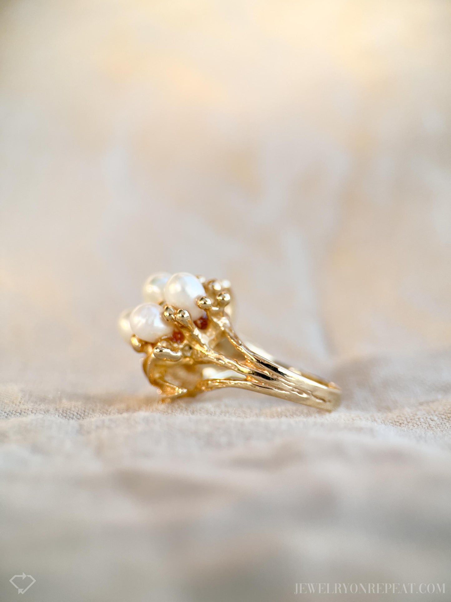 Vintage 1970s Pearl Floral Cluster Ring in 14k Gold