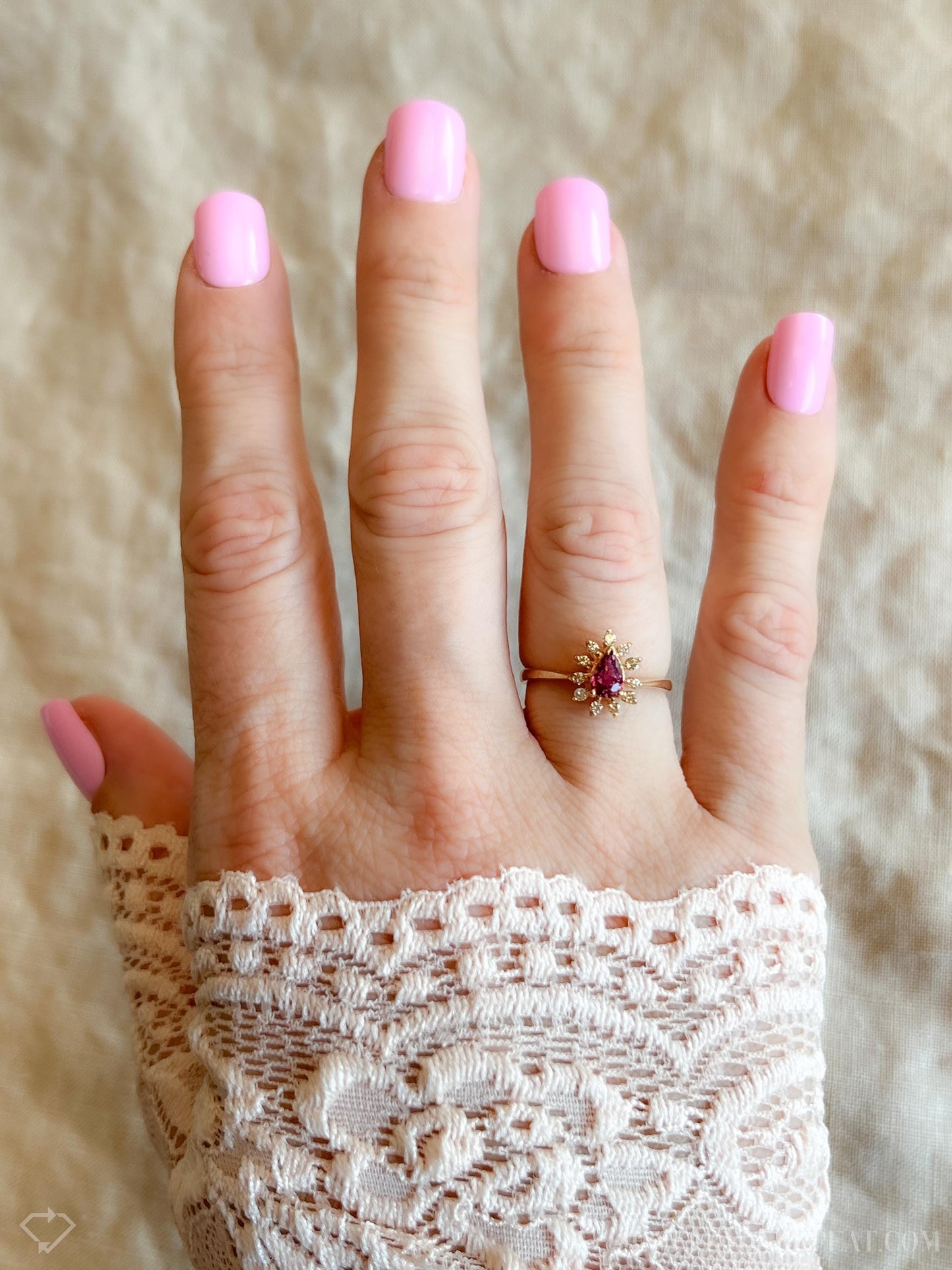 Vintage Pink Spinel Gemstone and Diamond Halo Ring in 14k Gold