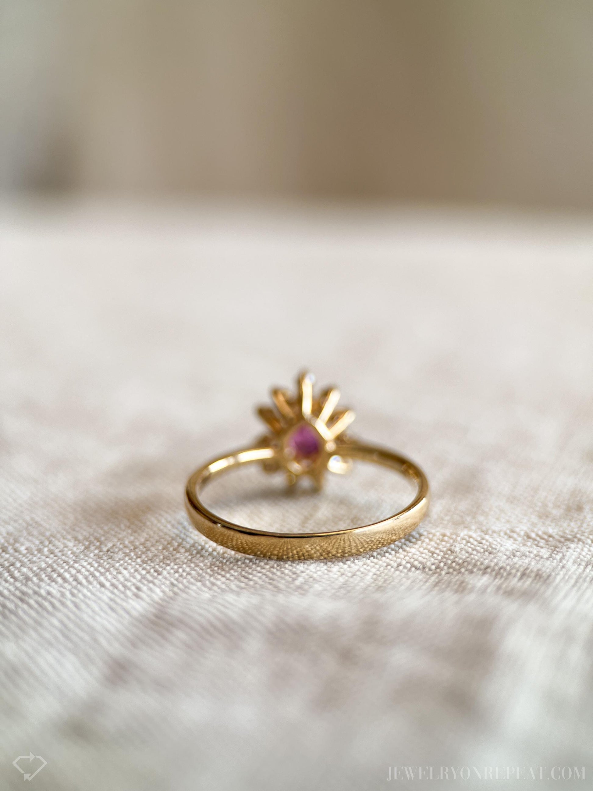 Vintage Pink Spinel Gemstone and Diamond Halo Ring in 14k Gold