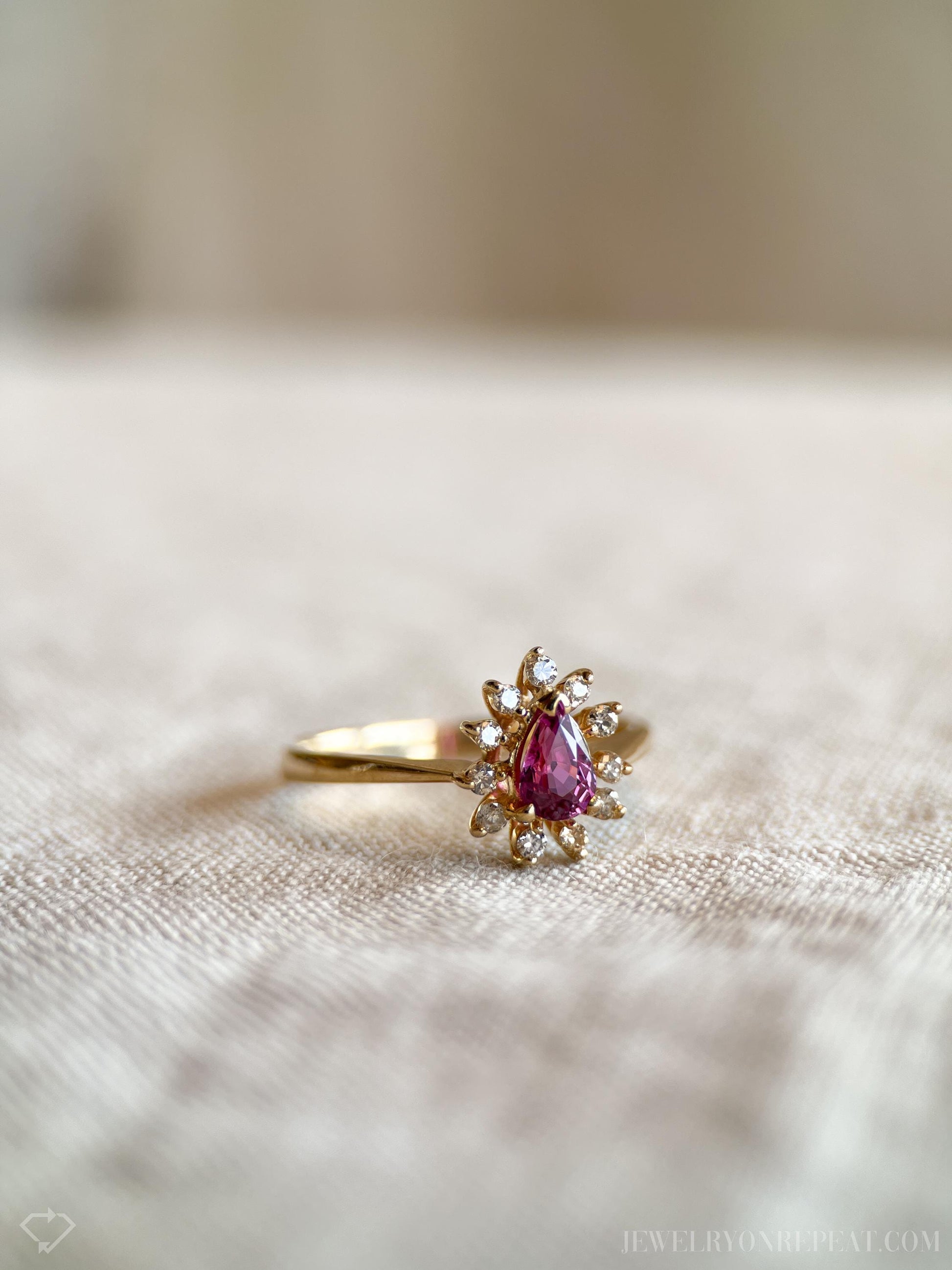 Vintage Pink Spinel Gemstone and Diamond Halo Ring in 14k Gold