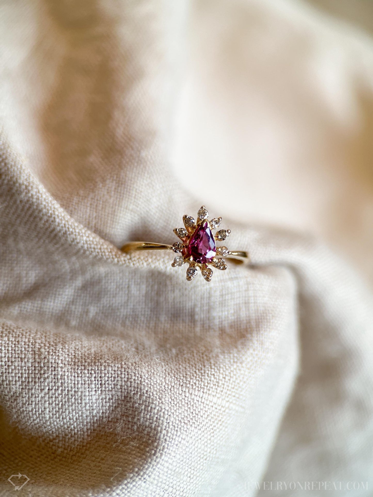 Vintage Pink Spinel Gemstone and Diamond Halo Ring in 14k Gold