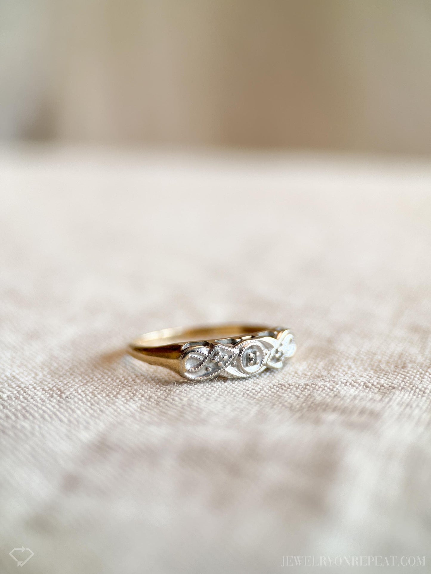 Vintage Diamond Wedding Band, 14k Gold, 1940s Art Deco Filigree Ring, Stacking Band