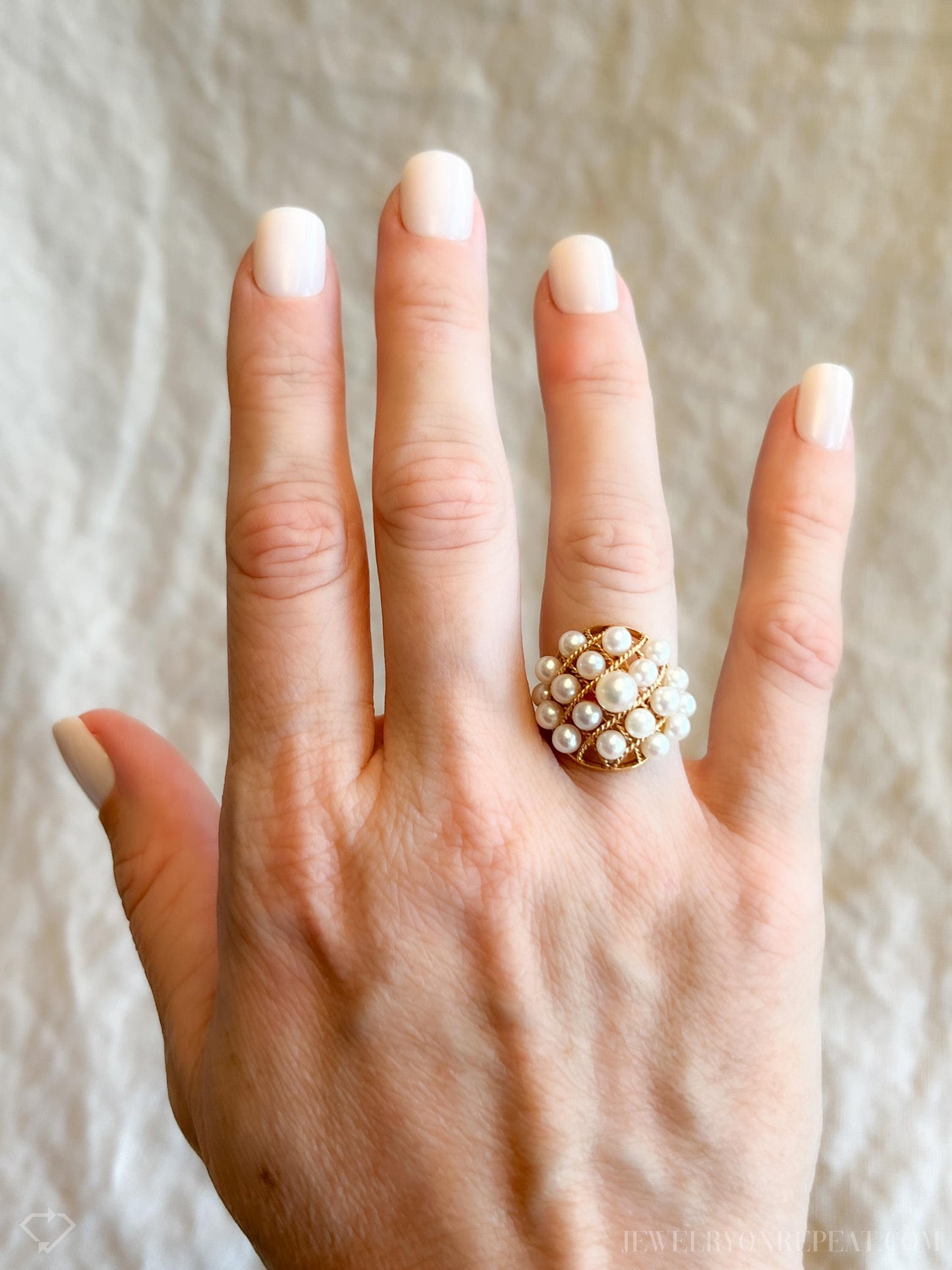 Vintage Cluster Akoya Pearl Ring in 18k Gold