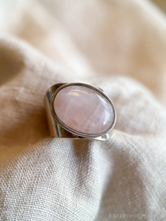 Vintage Jay King Rose Quartz Gemstone Ring in Sterling Silver