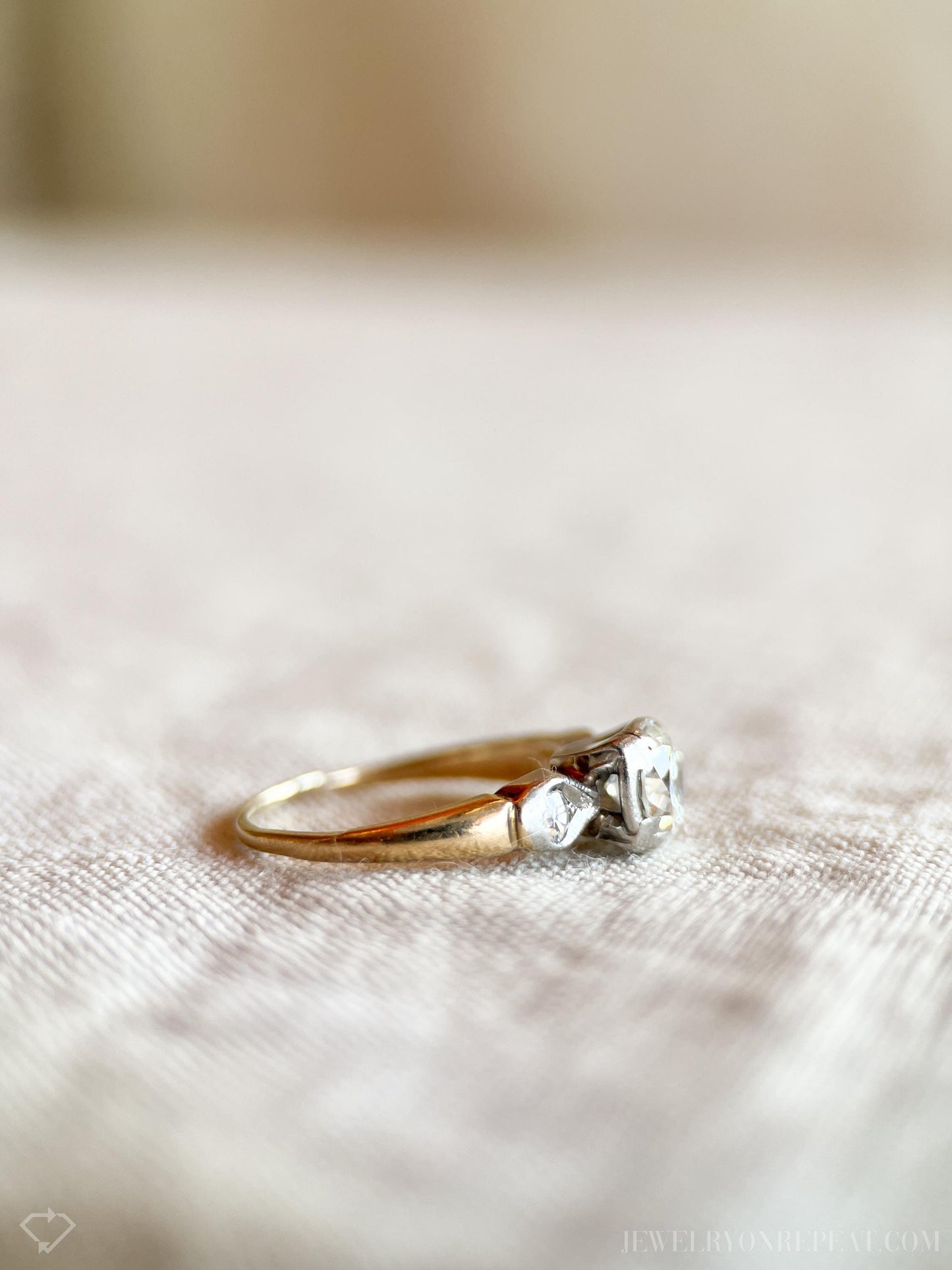 Vintage 1940s Art Deco Diamond Engagement Ring, 14k Gold