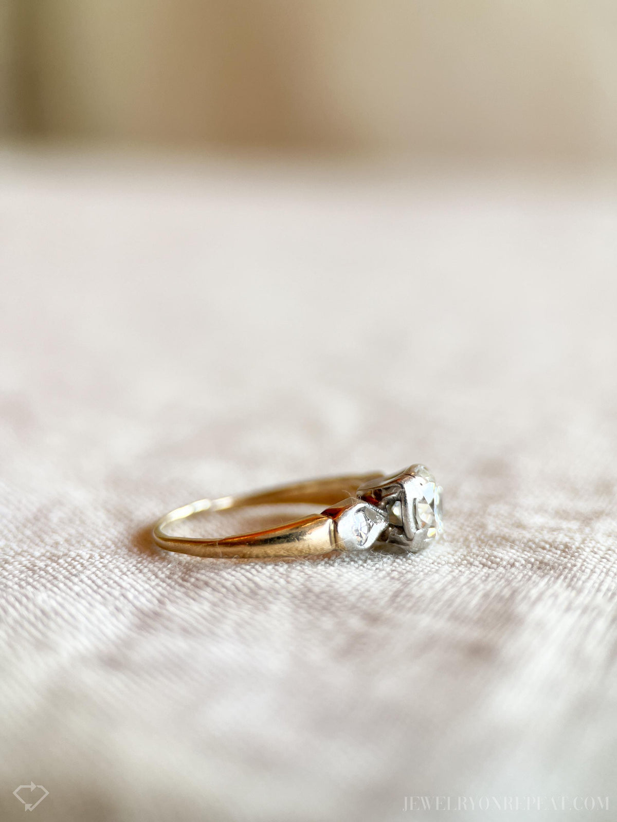 Vintage 1940s Art Deco Diamond Engagement Ring, 14k Gold