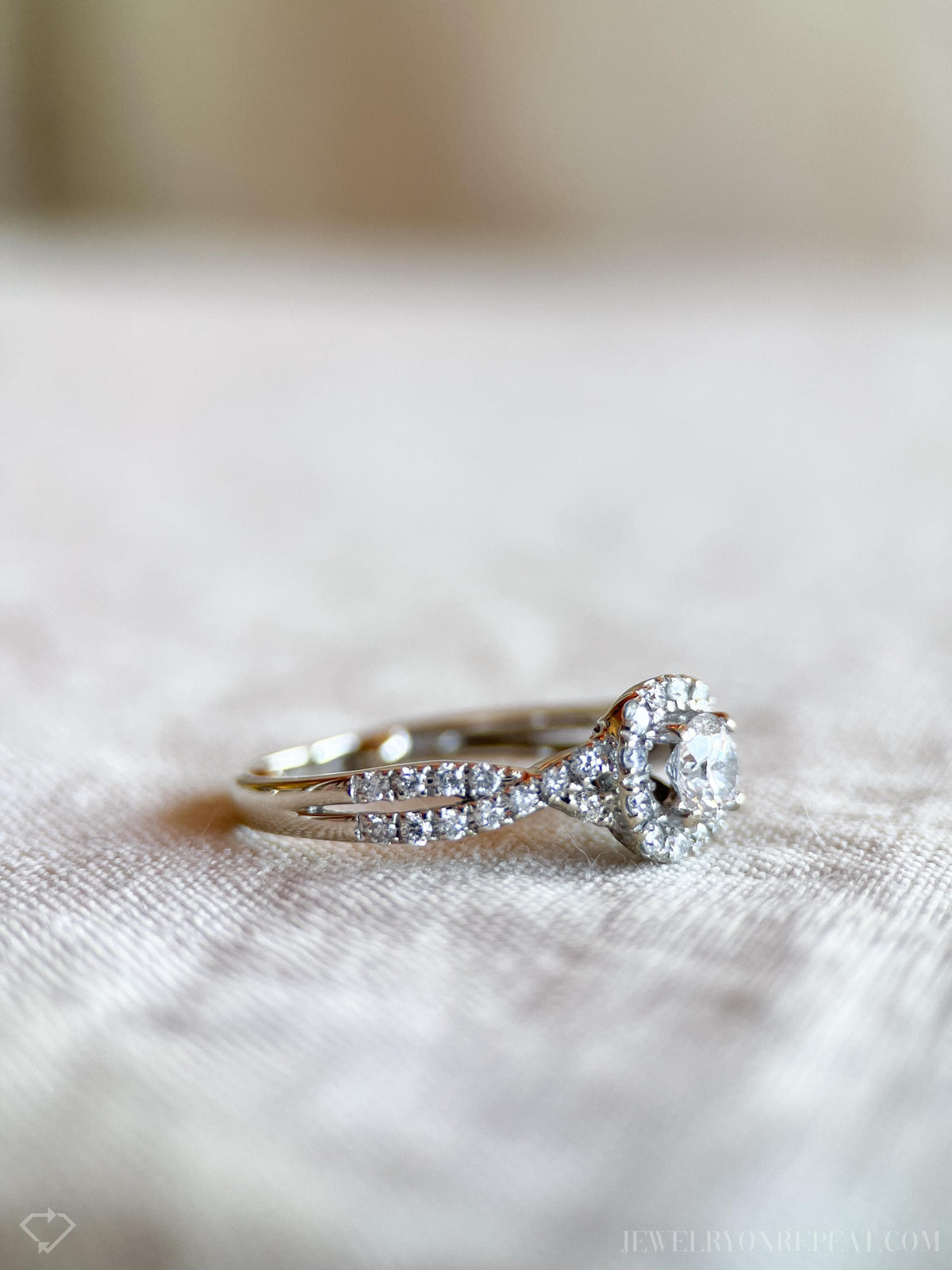 Vintage Diamond Engagement Ring, Round Cut, 14k White Gold, 1990s Halo Infinity Bridal Ring