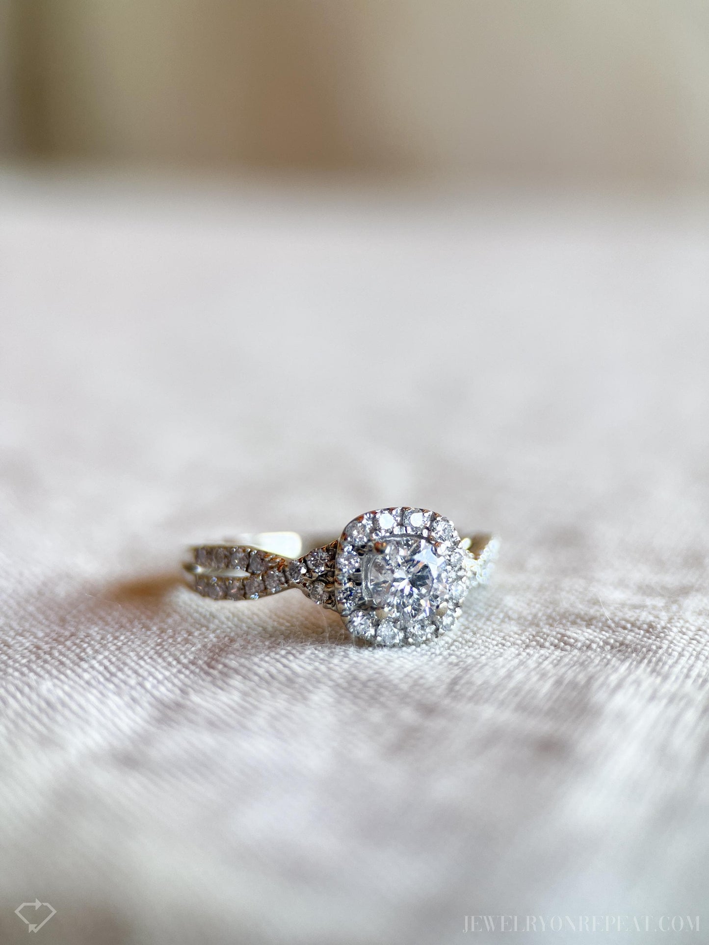 Vintage Diamond Engagement Ring, Round Cut, 14k White Gold, 1990s Halo Infinity Bridal Ring