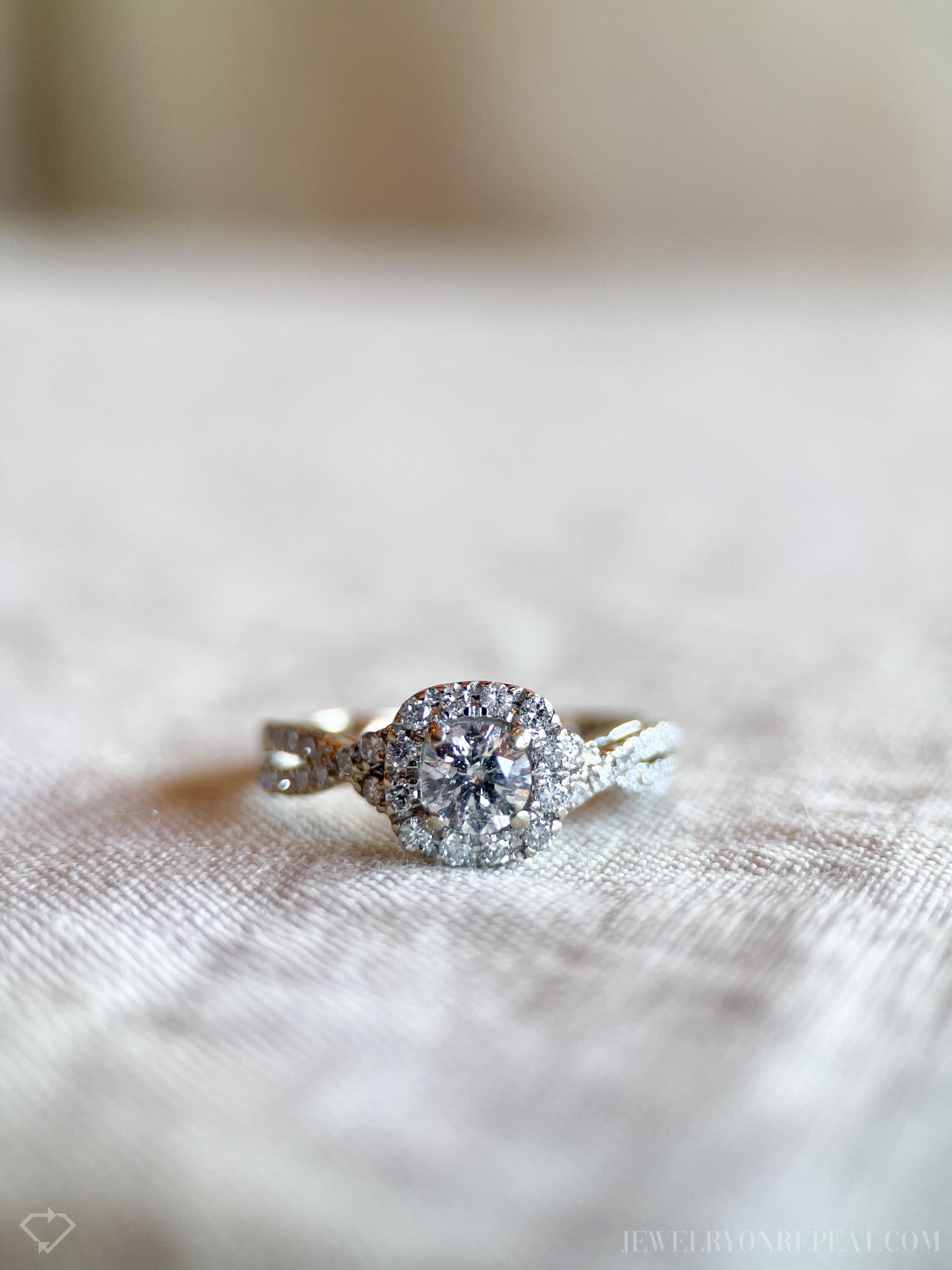 Vintage Diamond Engagement Ring, Round Cut, 14k White Gold, 1990s Halo Infinity Bridal Ring