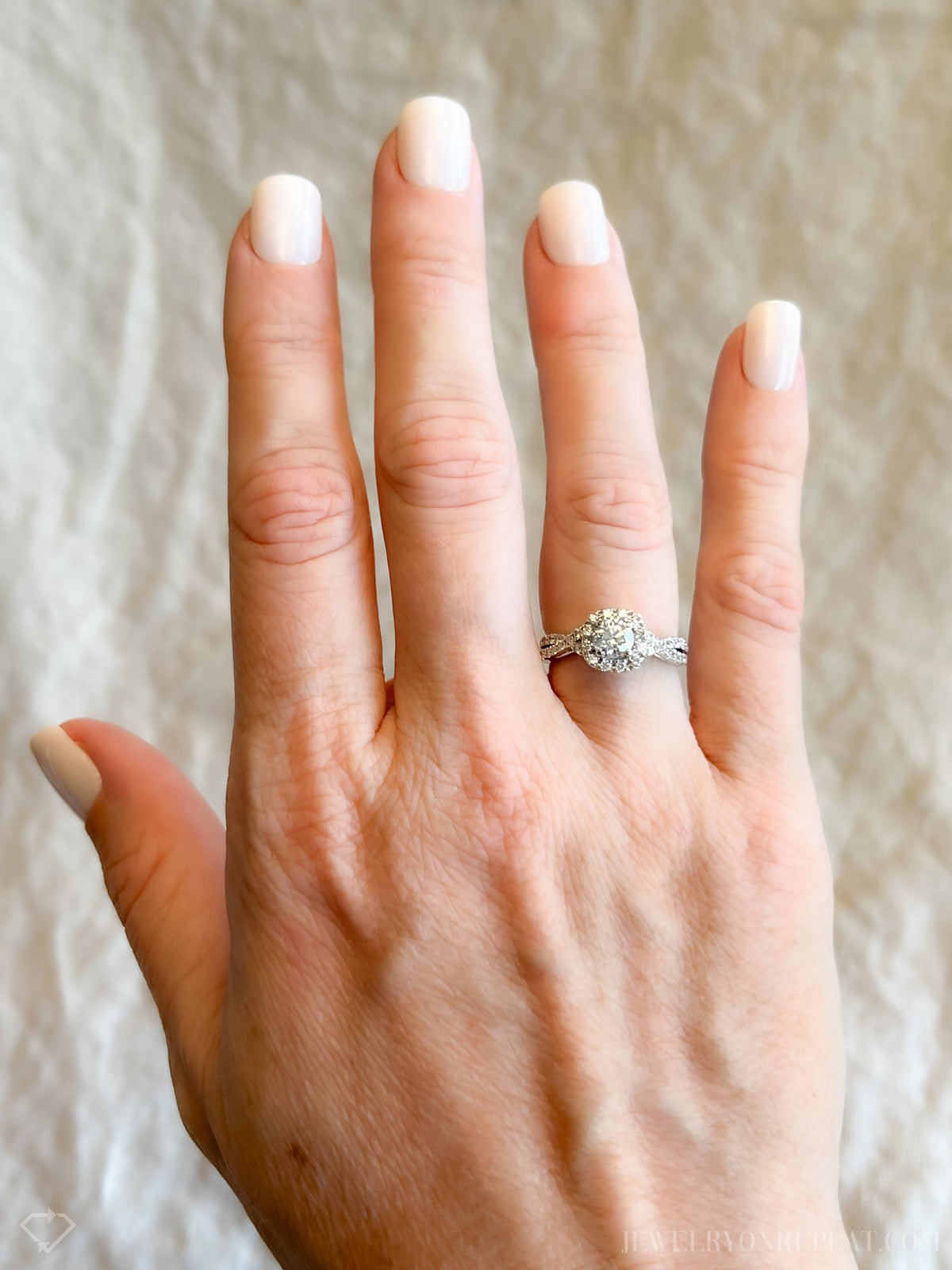 Vintage Diamond Engagement Ring, Round Cut, 14k White Gold, 1990s Halo Infinity Bridal Ring