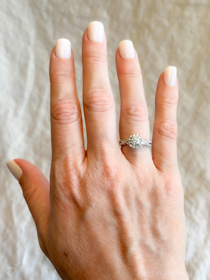 Vintage Diamond Engagement Ring, Round Cut, 14k White Gold, 1990s Halo Infinity Bridal Ring