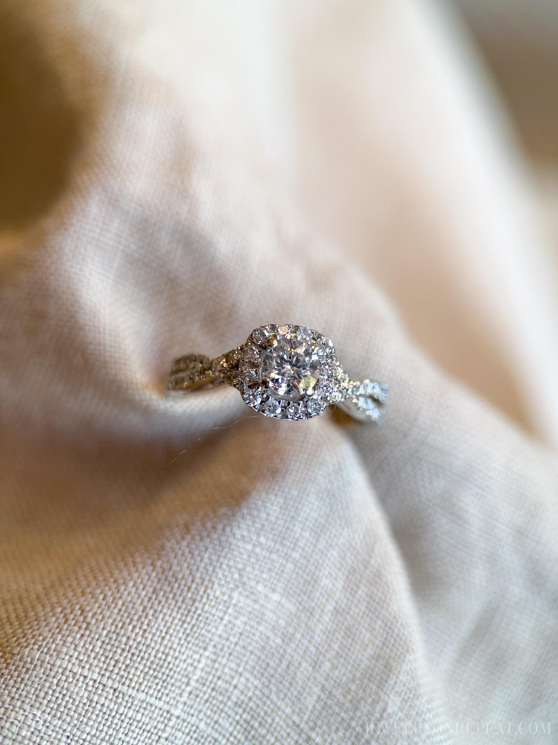 Vintage Diamond Engagement Ring, Round Cut, 14k White Gold, 1990s Halo Infinity Bridal Ring