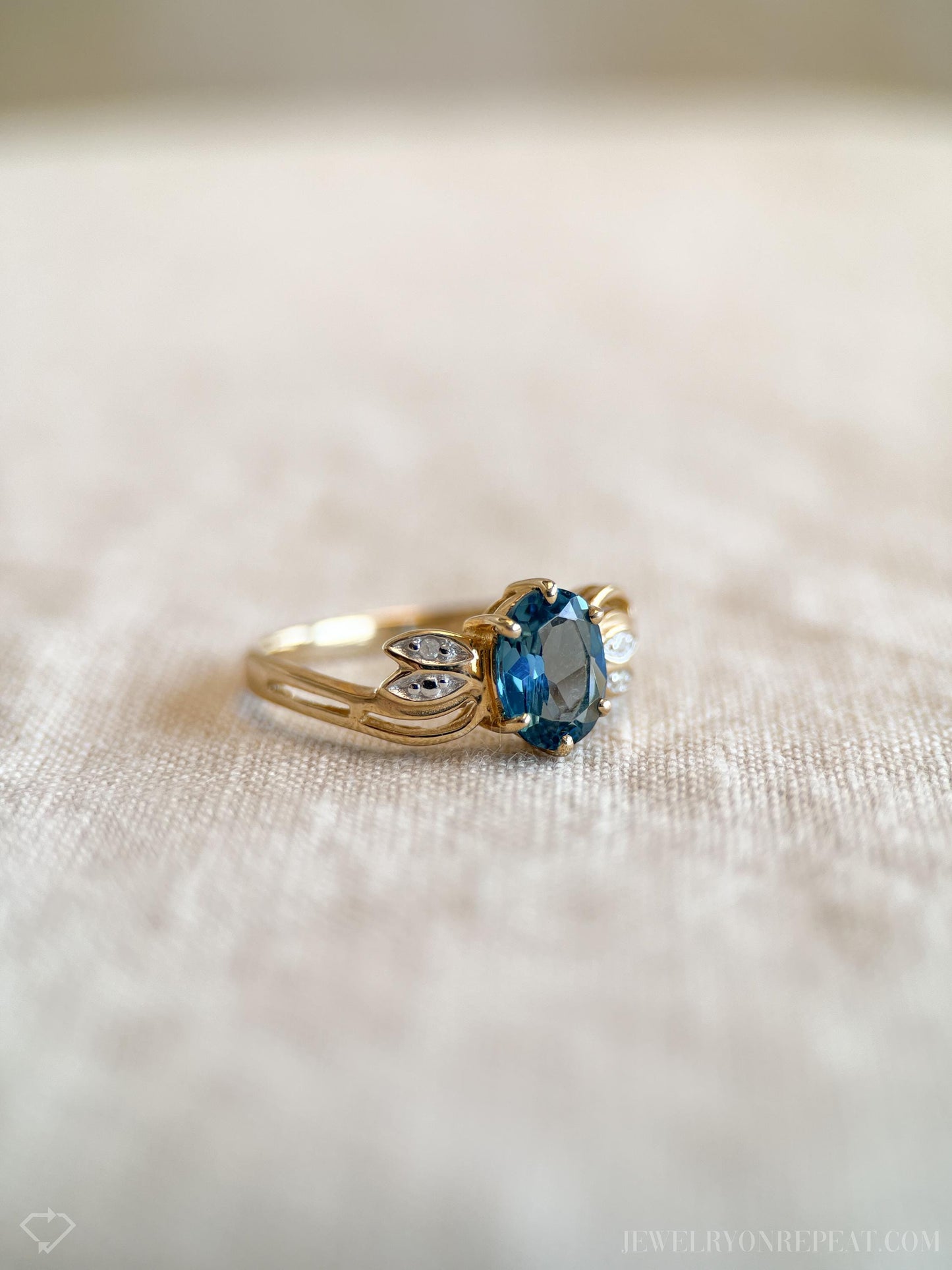 Vintage Blue Topaz and Diamond Ring in 10k Gold