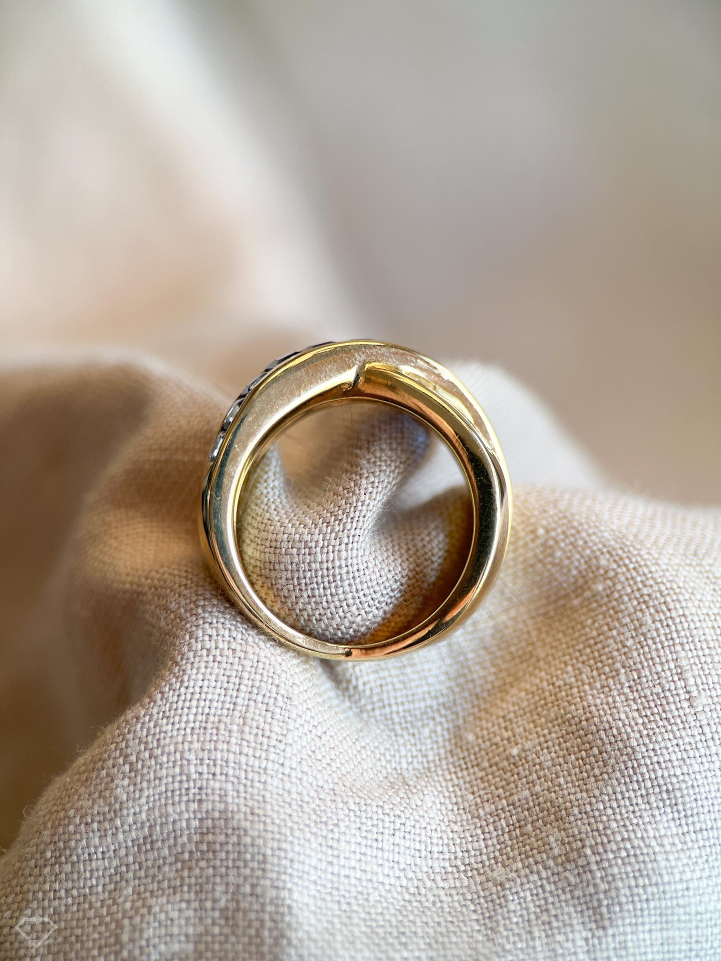 Vintage Sapphire and Diamond Anniversary Band, 18k Gold, Criss-Cross Statement Ring, Woven Band