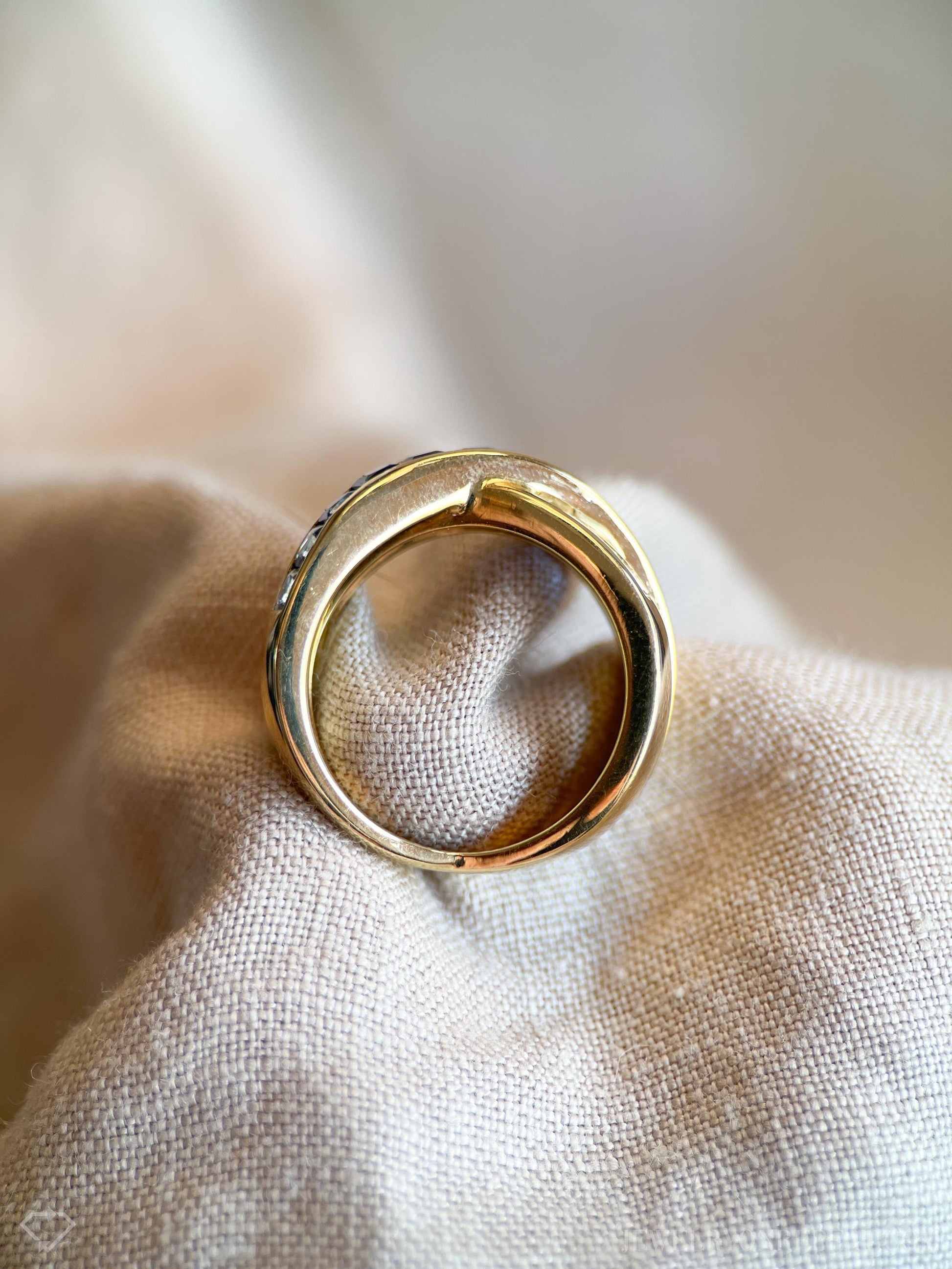 Vintage Sapphire and Diamond Anniversary Band, 18k Gold, Criss-Cross Statement Ring, Woven Band