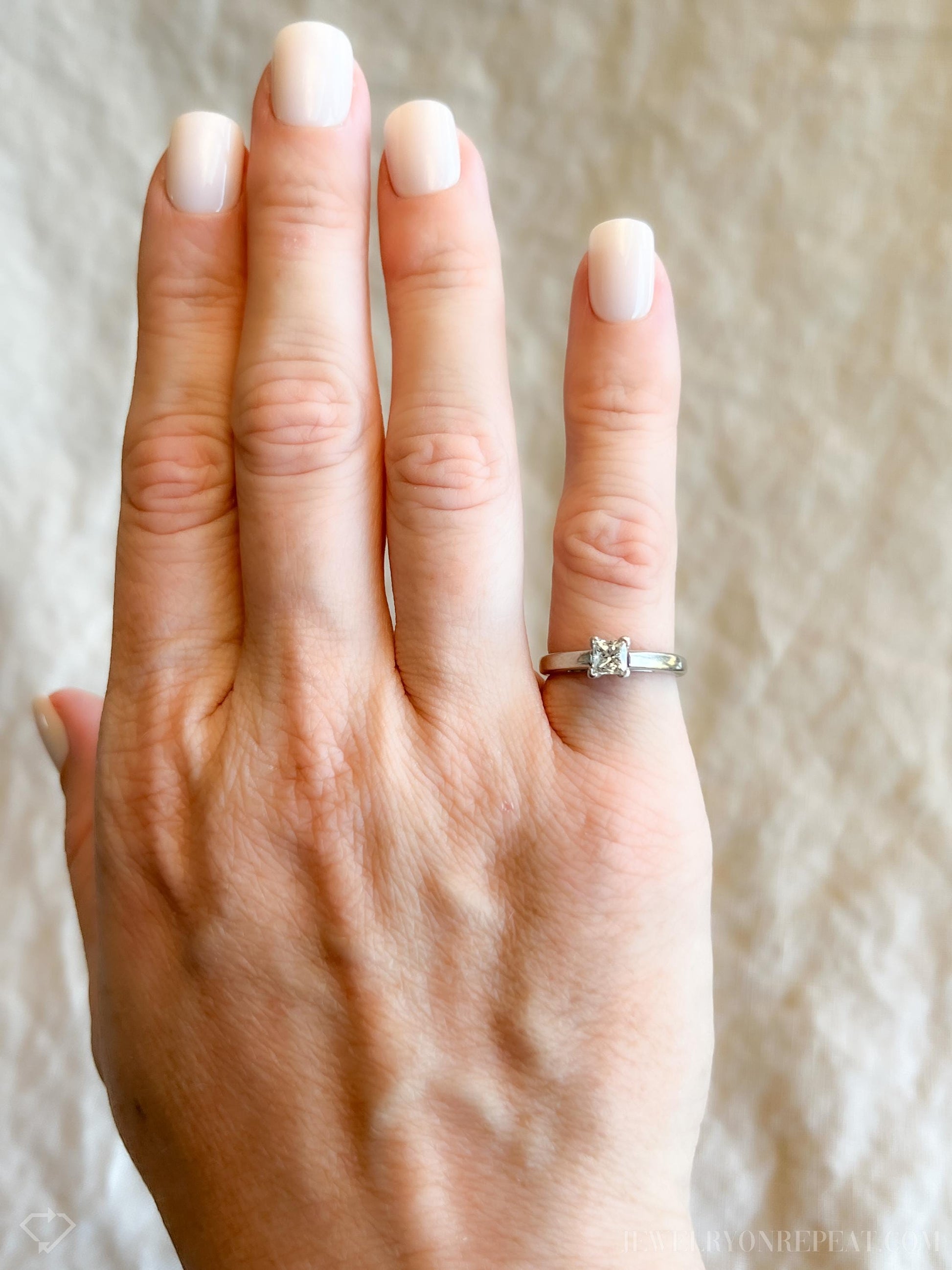 Vintage Diamond Engagement Ring, Princess Leo Cut, 14k White Gold, 2000s Solitaire Prong Setting