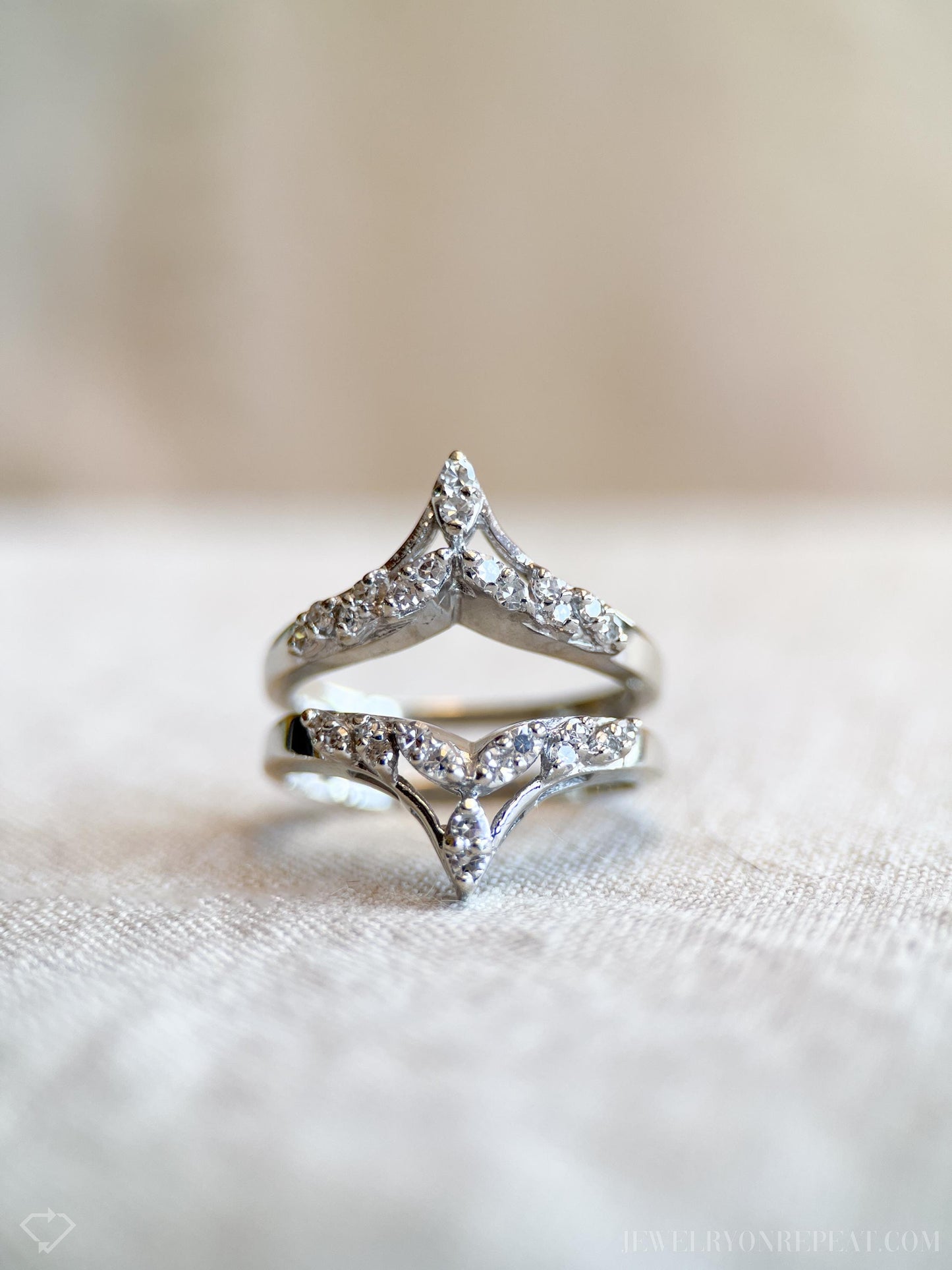 Vintage 1990s Diamond Wedding Ring Guard, 14k White Gold