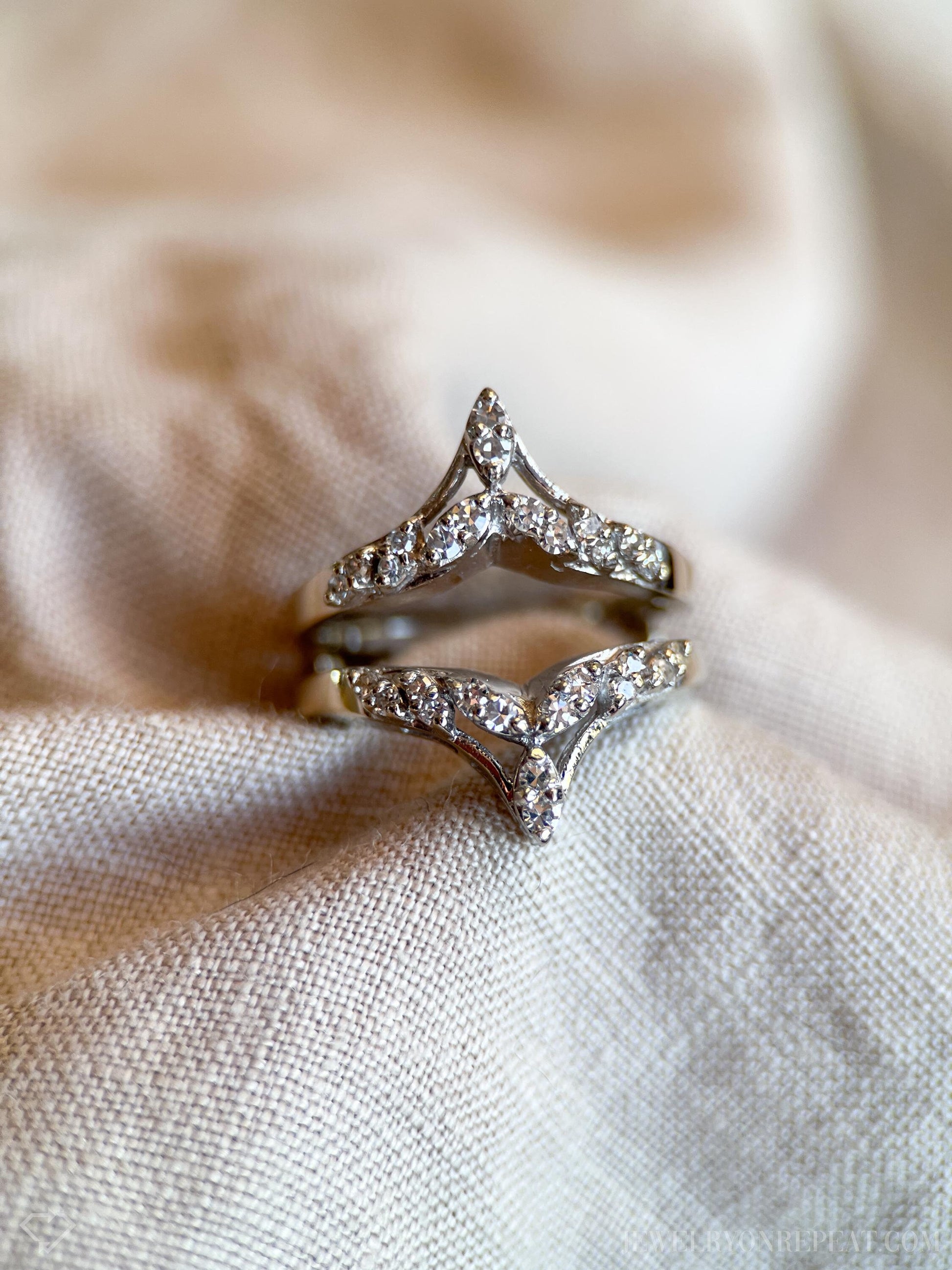 Vintage 1990s Diamond Wedding Ring Guard, 14k White Gold