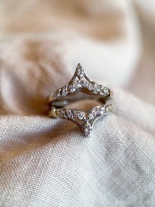 Vintage 1990s Diamond Wedding Ring Guard, 14k White Gold