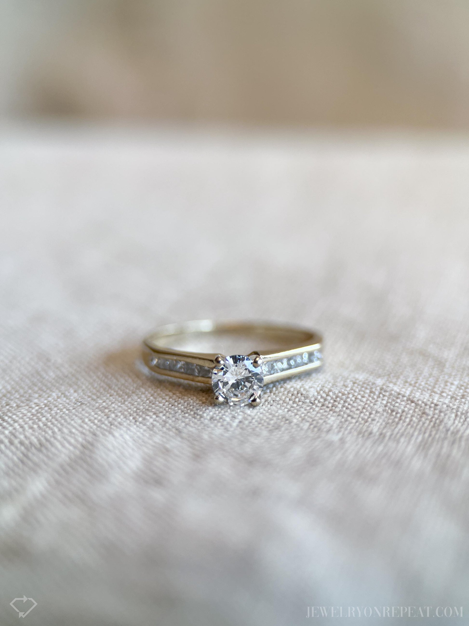 Vintage Diamond Engagement Ring, Round Cut, 18k White Gold, 1990s Channel Set Bridal Ring