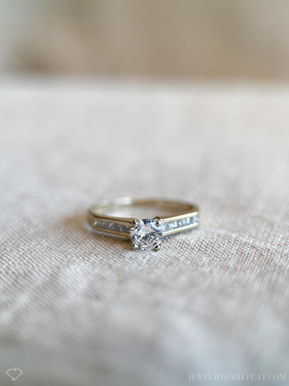 Vintage Diamond Engagement Ring, Round Cut, 18k White Gold, 1990s Channel Set Bridal Ring