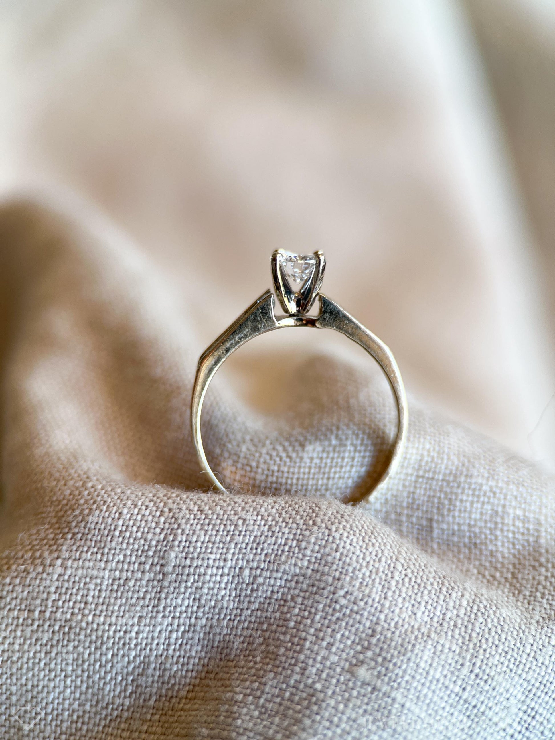 Vintage Diamond Engagement Ring, Round Cut, 18k White Gold, 1990s Channel Set Bridal Ring