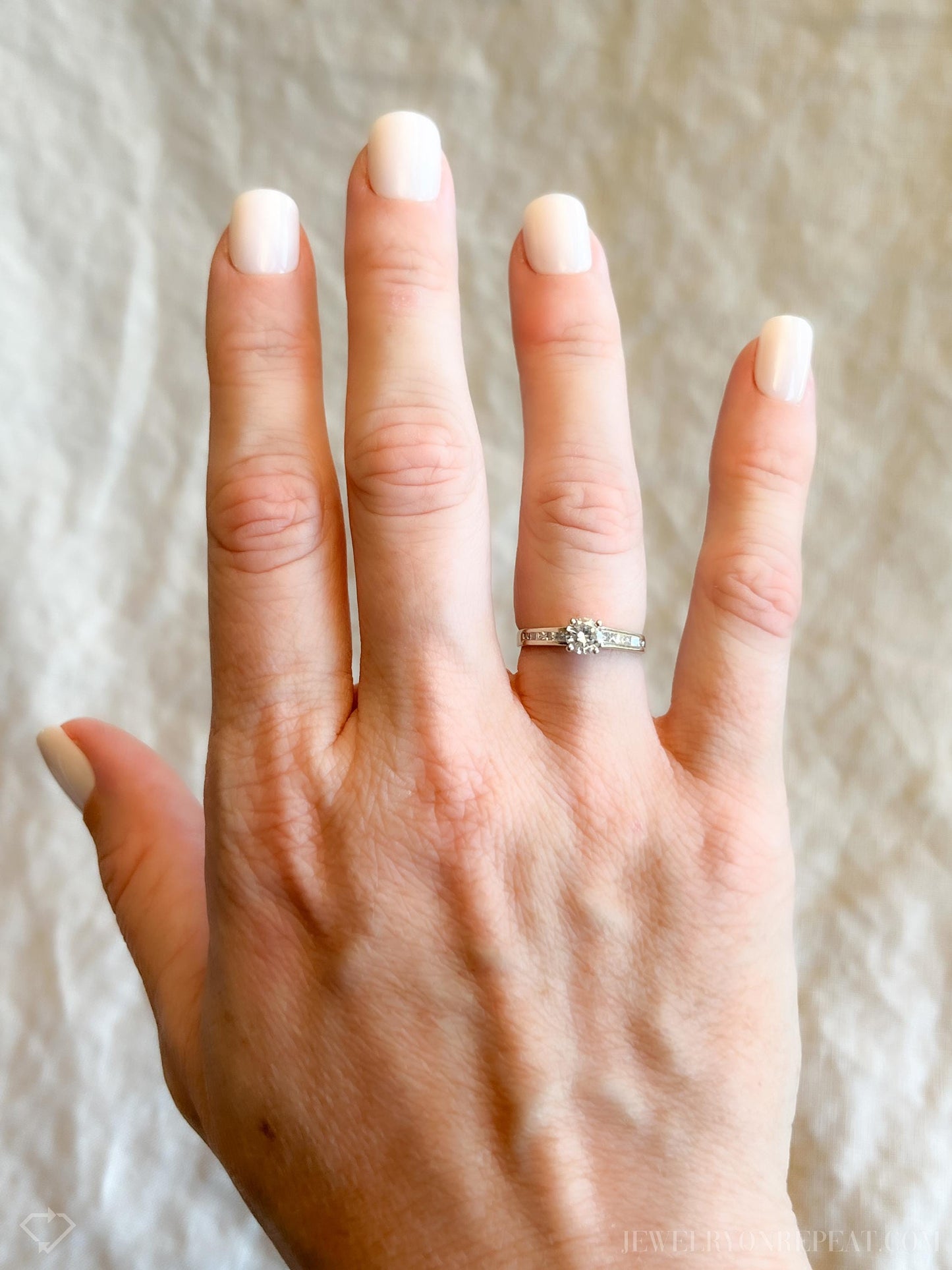 Vintage Diamond Engagement Ring, Round Cut, 18k White Gold, 1990s Channel Set Bridal Ring
