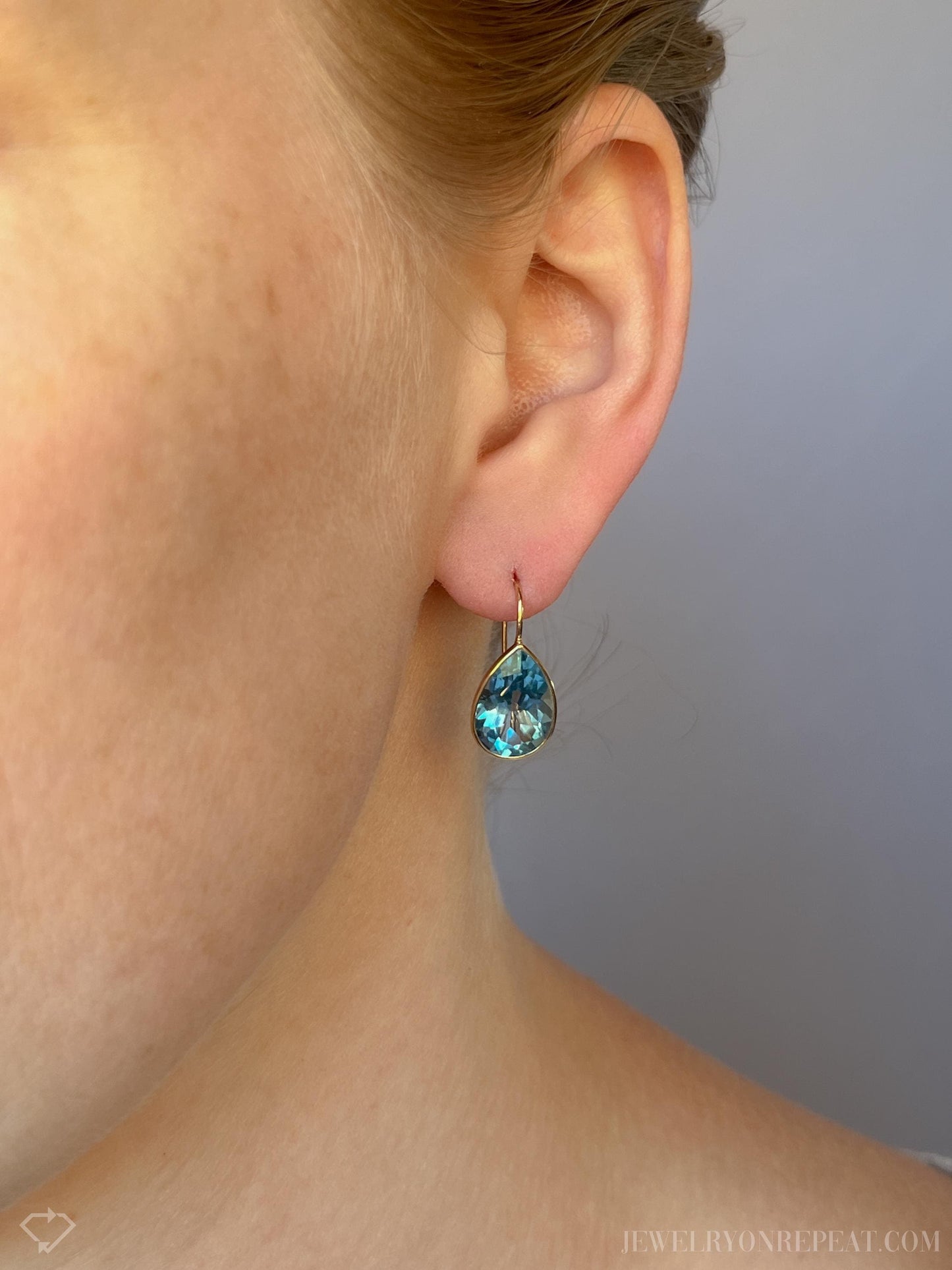 Vintage Blue Topaz Bezel Drop Earrings in 14k Gold