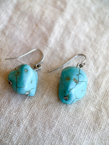 Vintage Turquoise Earrings, Sterling Silver, Dangle Drop Earrings, Gift for Her