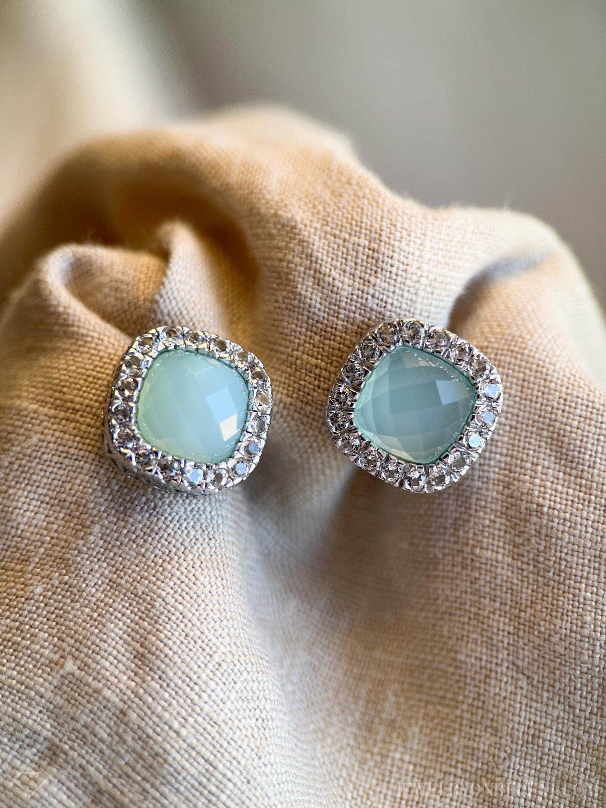 Vintage Chalcedony Gemstone Earrings in Sterling Silver