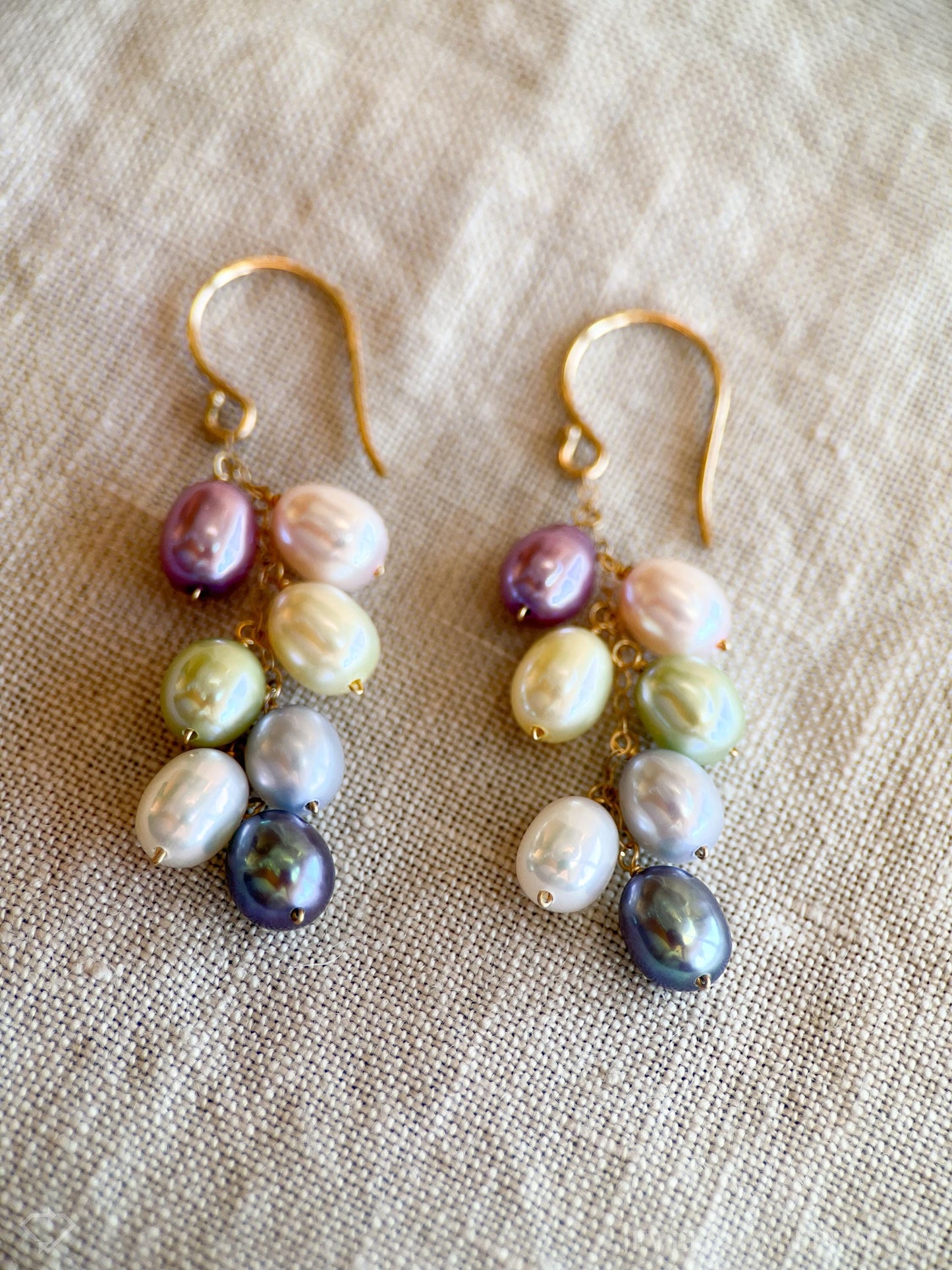 Vintage Pearl Cluster Dangle Earrings in 14k Gold