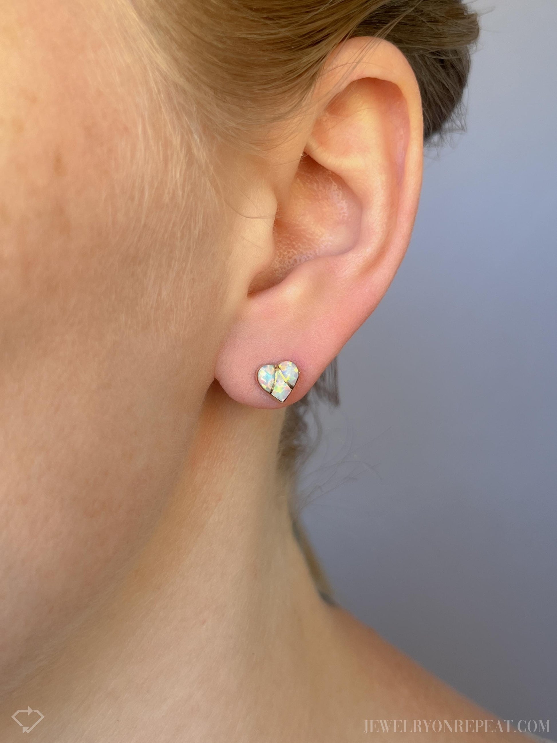 Vintage Opal Heart Stud Earrings in 14k Gold