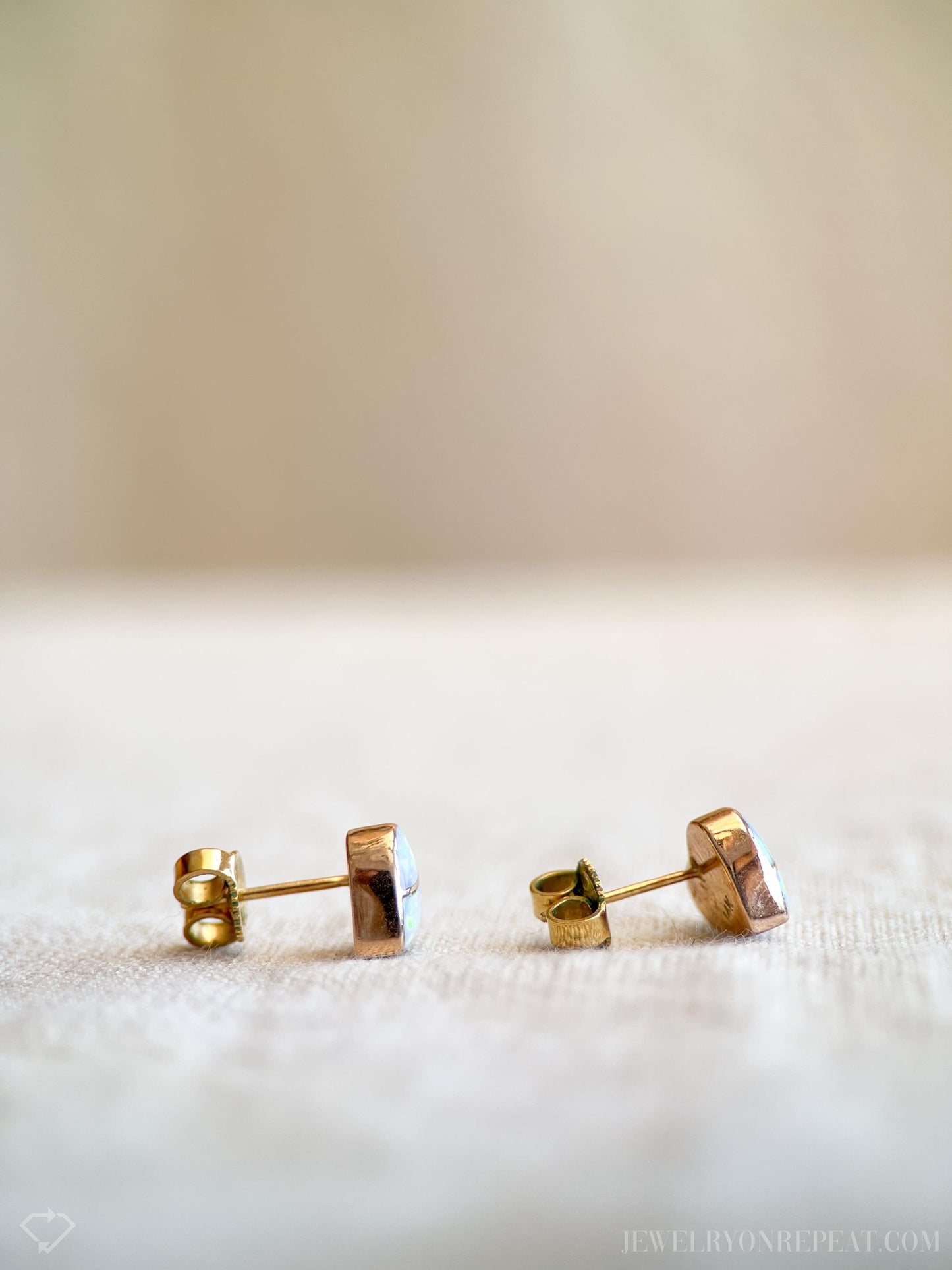 Vintage Opal Heart Stud Earrings in 14k Gold