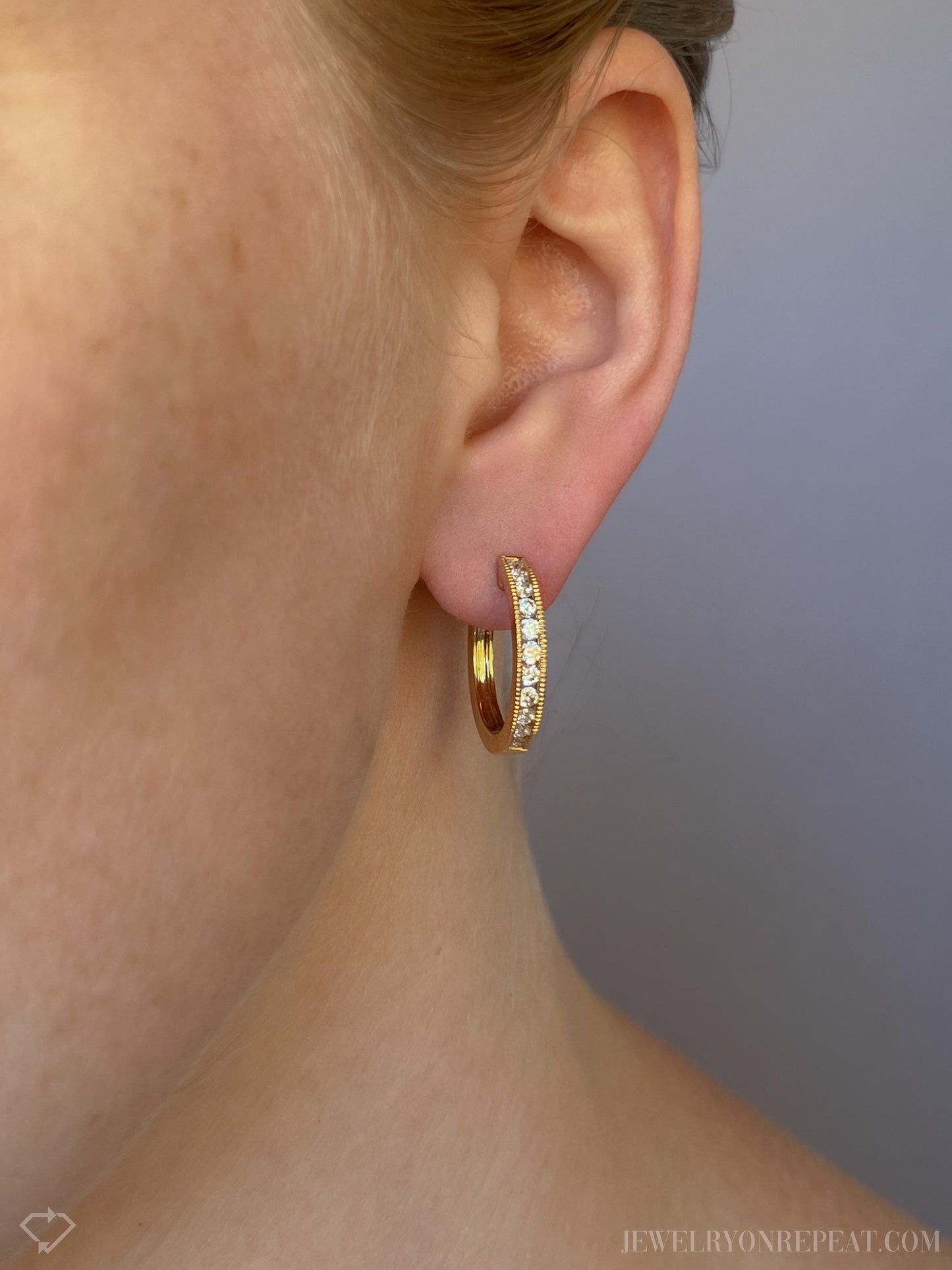 Vintage Diamond Hoop Earrings in 14k Gold