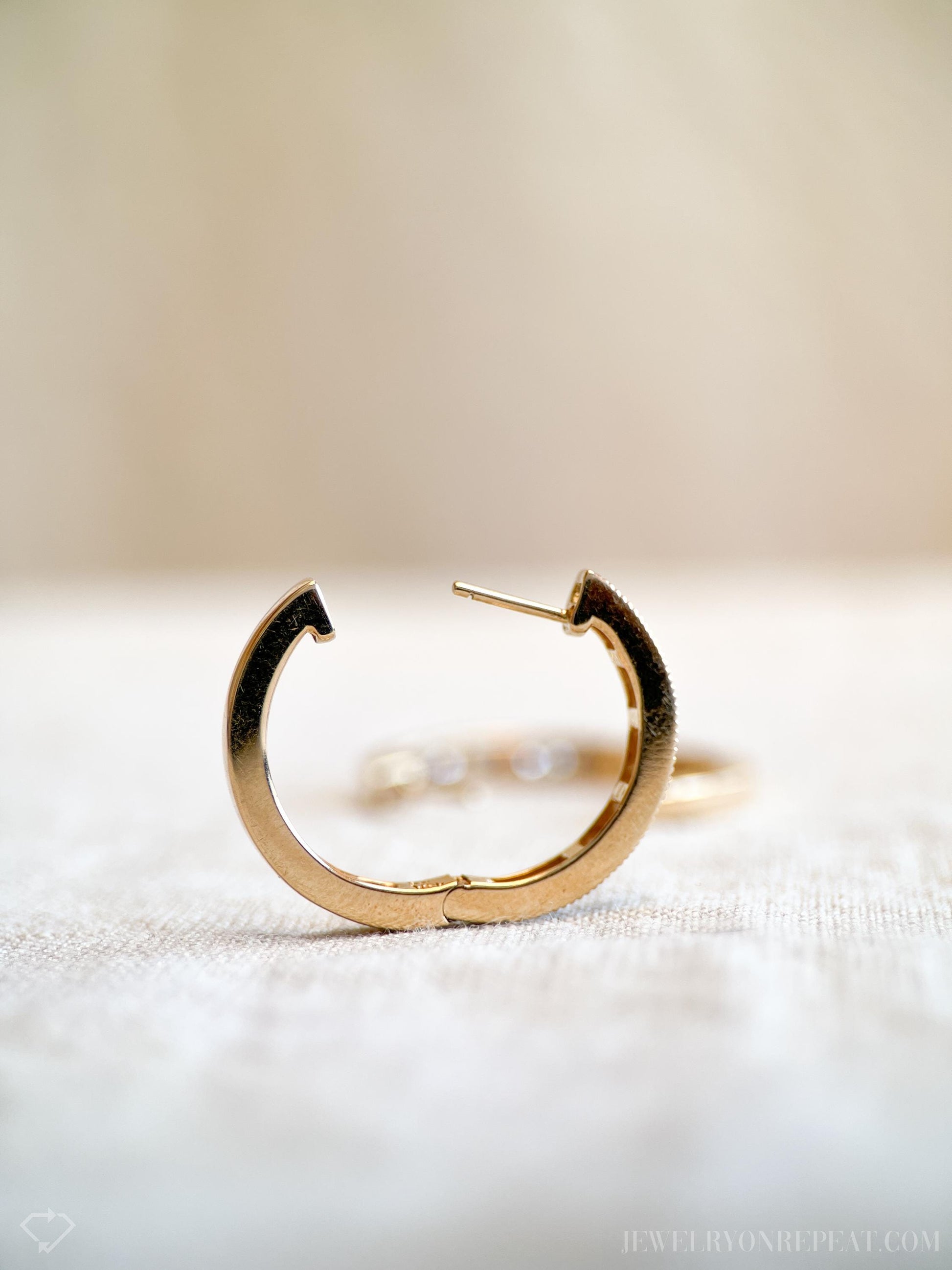 Vintage Diamond Hoop Earrings in 14k Gold